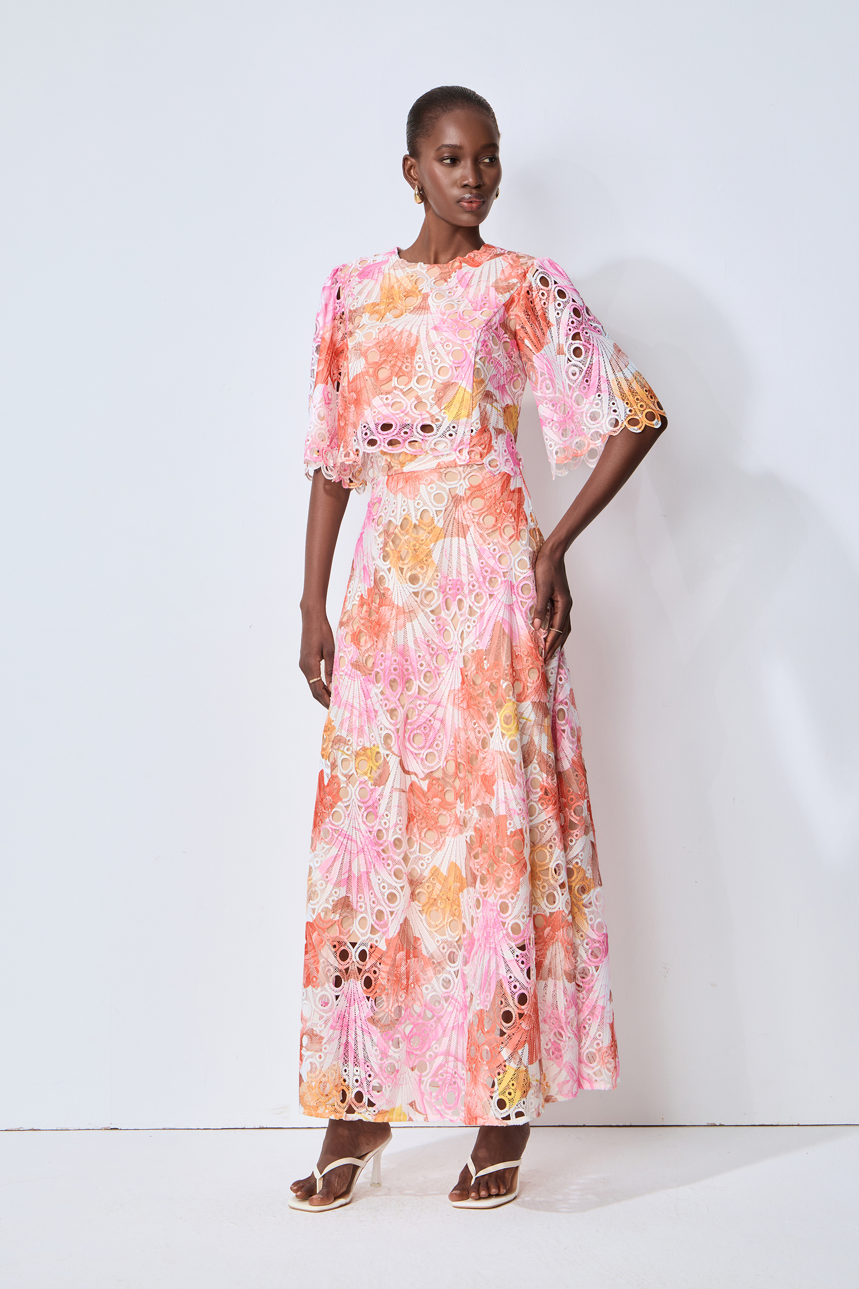 Captivate My Focus Multi Printed Eyelet Lace Top & Skirt Set