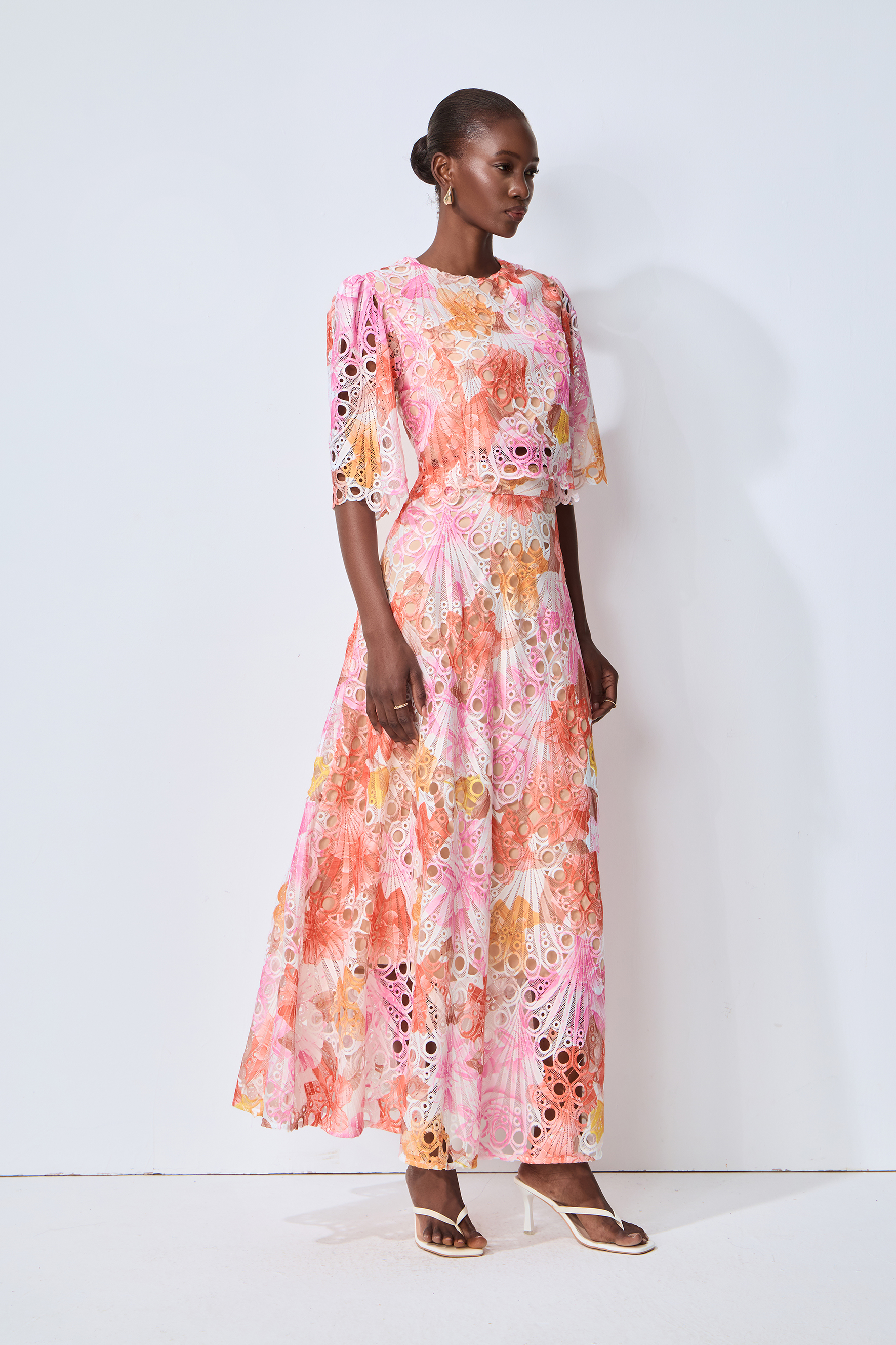 Captivate My Focus Multi Printed Eyelet Lace Top & Skirt Set