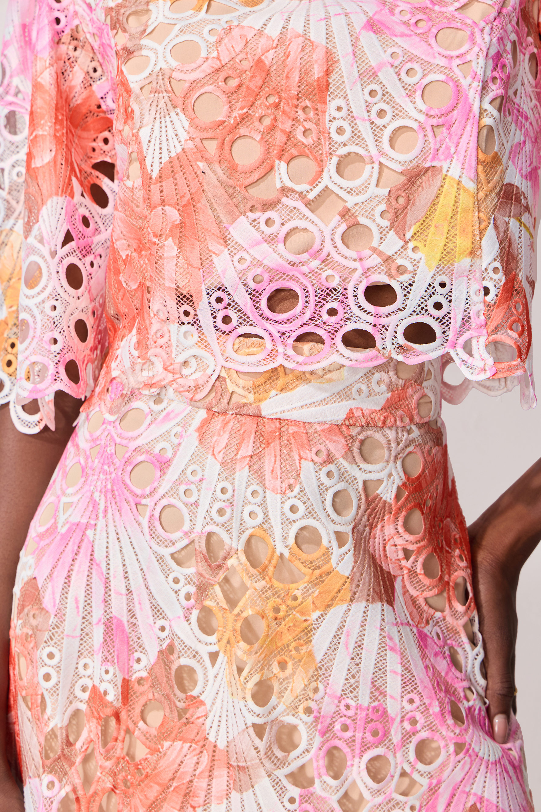 Captivate My Focus Multi Printed Eyelet Lace Top & Skirt Set