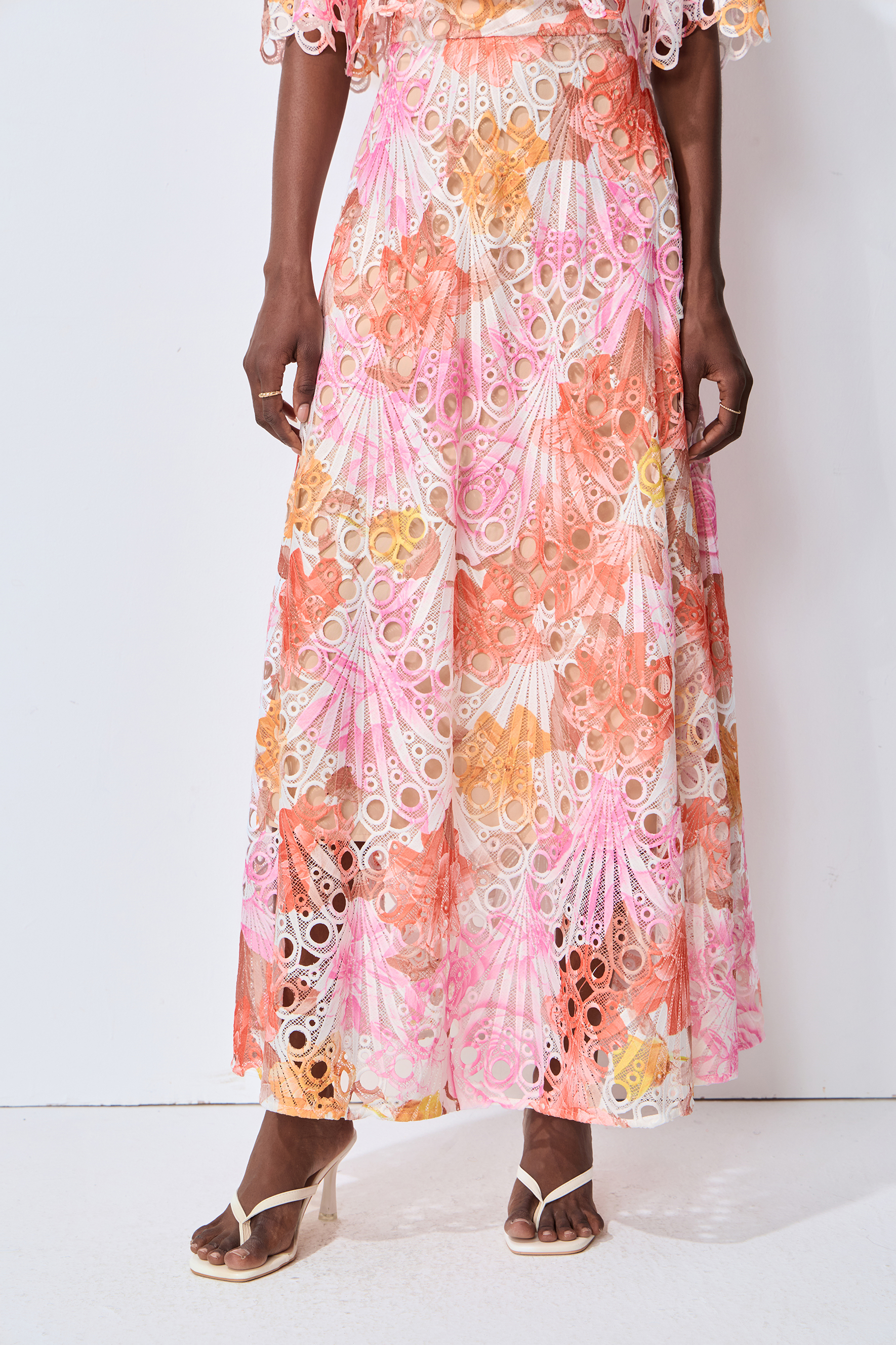 Captivate My Focus Multi Printed Eyelet Lace Top & Skirt Set
