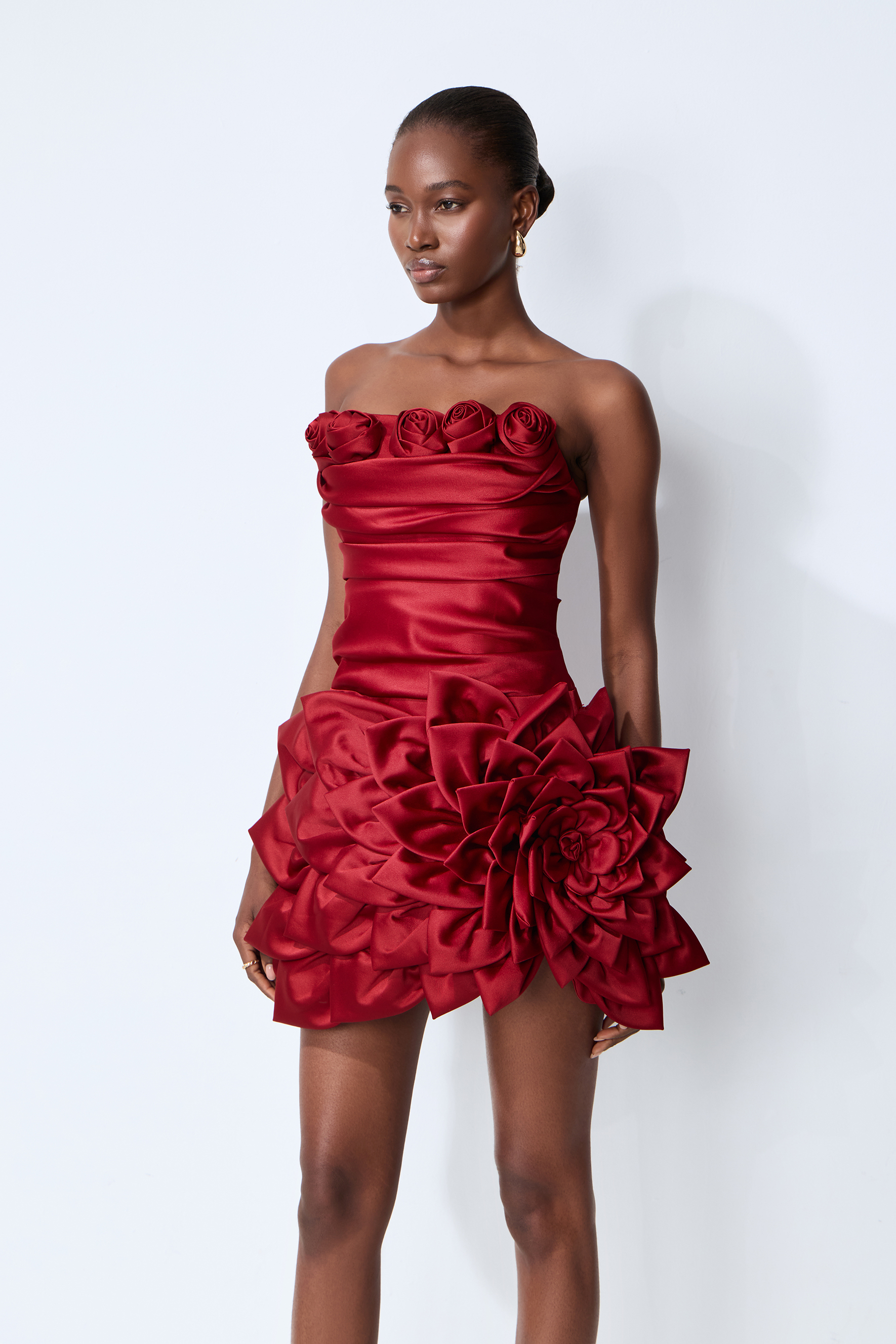 Best Part Of Me Red Rose Applique Strapless Satin Mini Dress