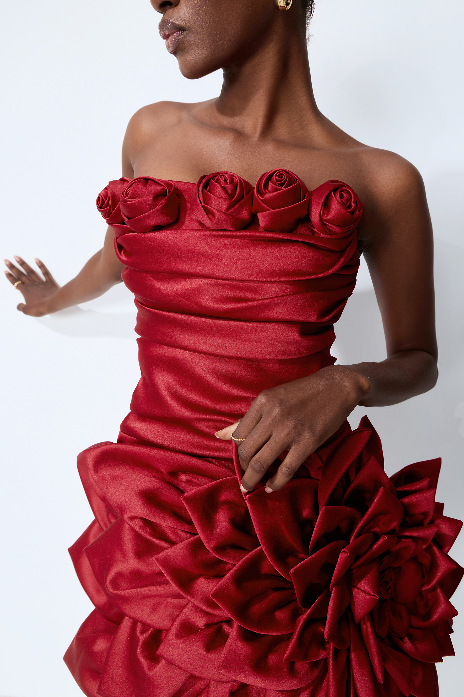 Best Part Of Me Red Rose Applique Strapless Satin Mini Dress