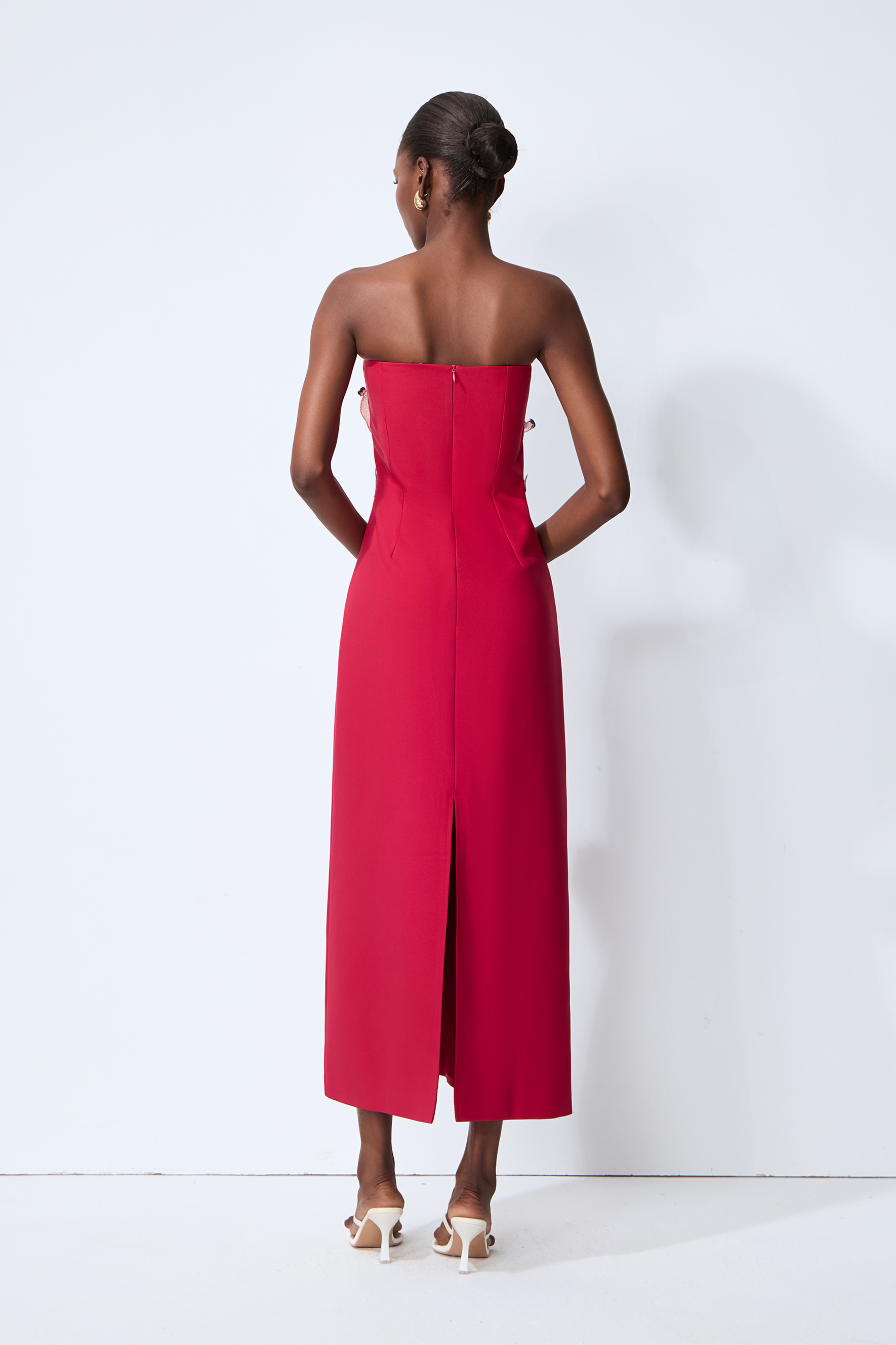 Lights Camera Action Hot Pink Floral Applique Strapless Slit Maxi Dress