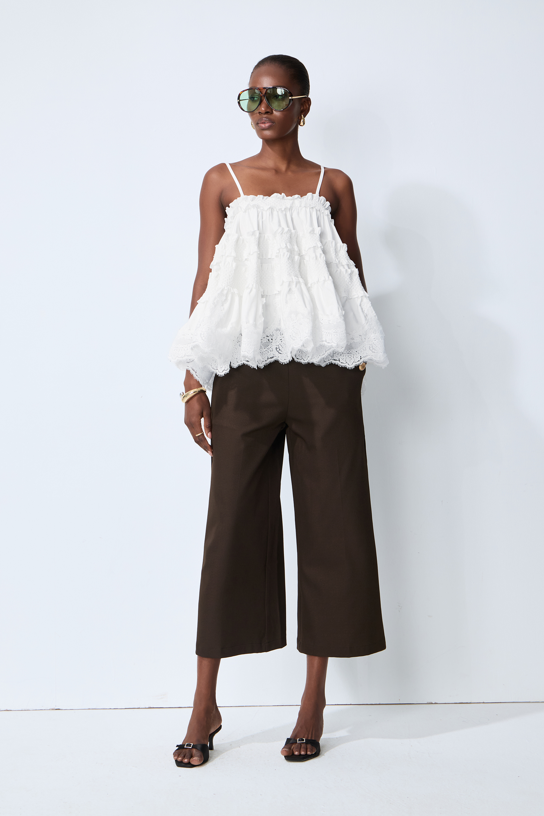 Stay So Sweet White Tiered Ruffle Spaghetti Strap Top