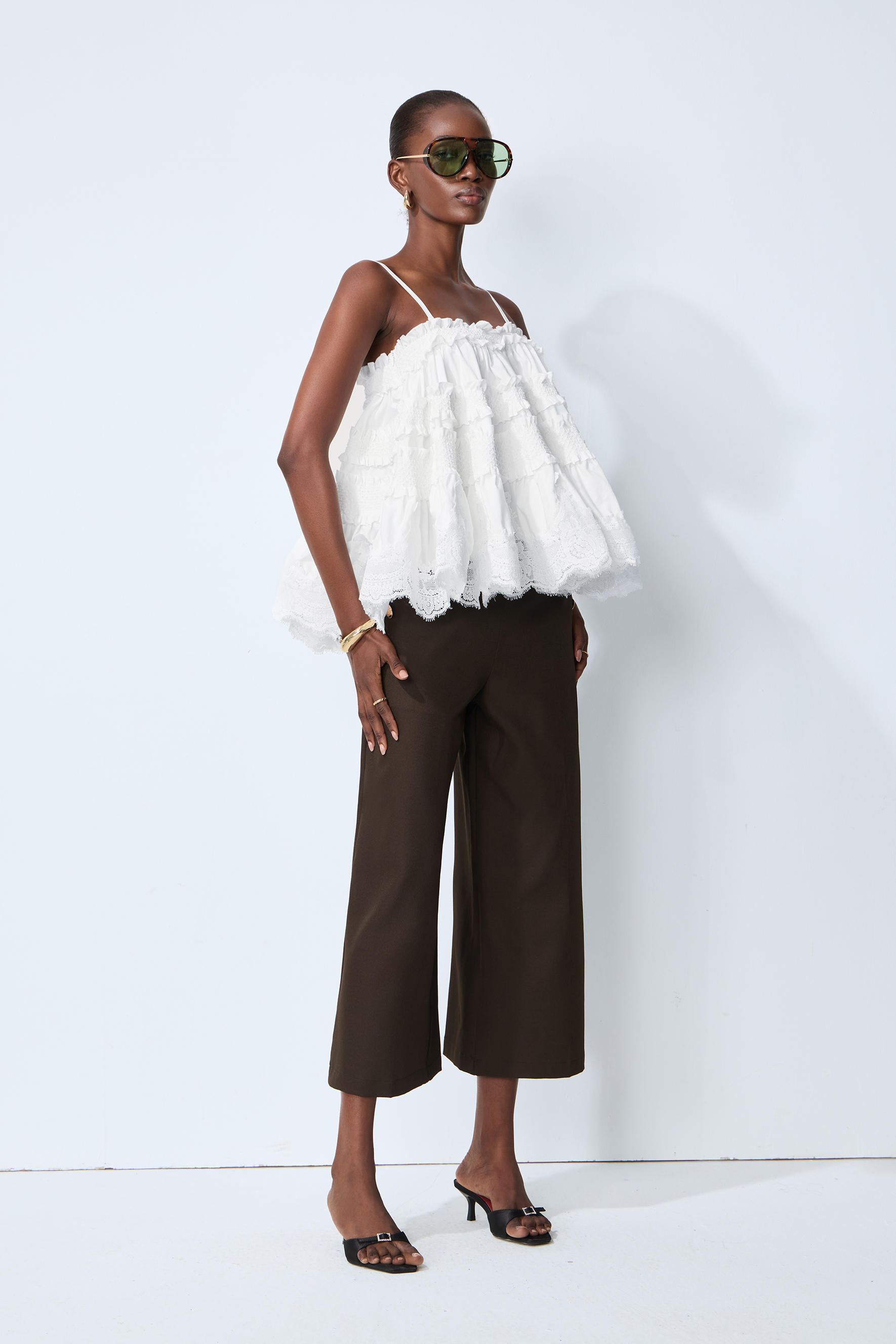 Stay So Sweet White Tiered Ruffle Spaghetti Strap Top