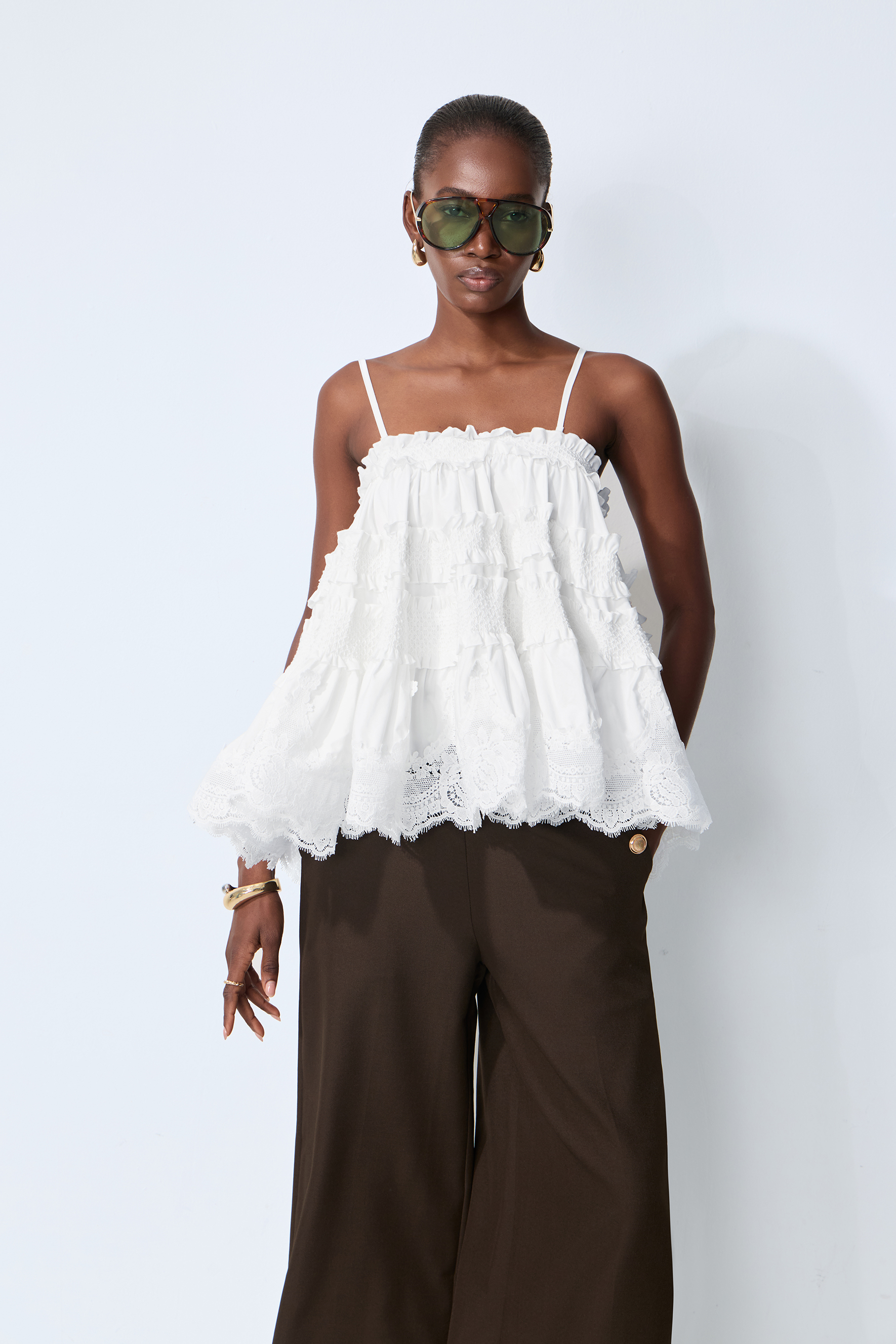 Stay So Sweet White Tiered Ruffle Spaghetti Strap Top