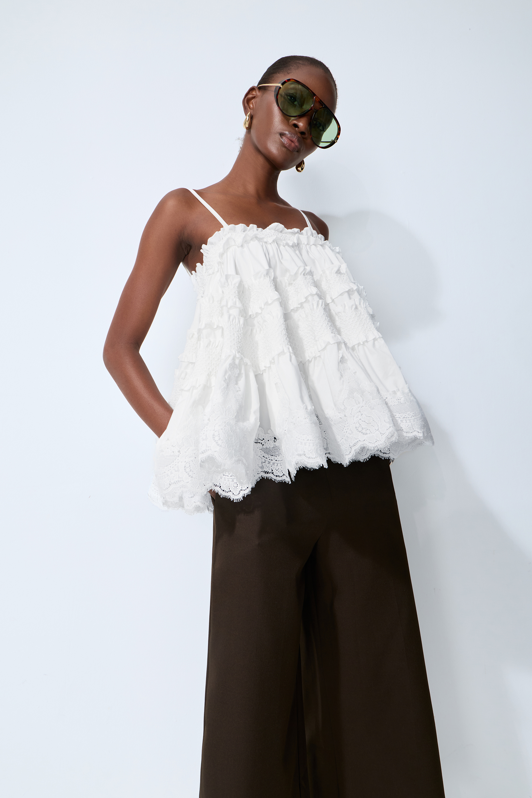 Stay So Sweet White Tiered Ruffle Spaghetti Strap Top