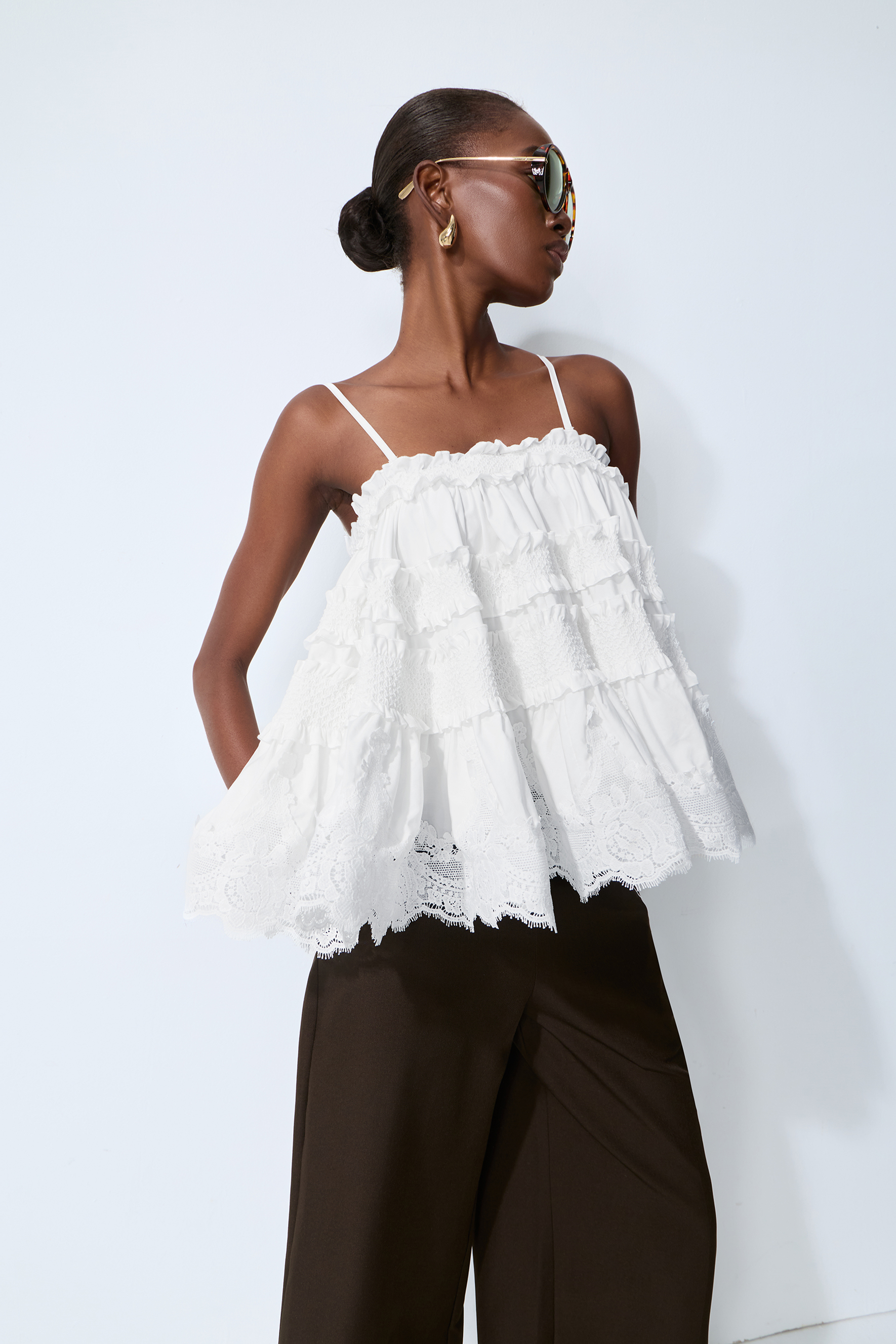 Stay So Sweet White Tiered Ruffle Spaghetti Strap Top