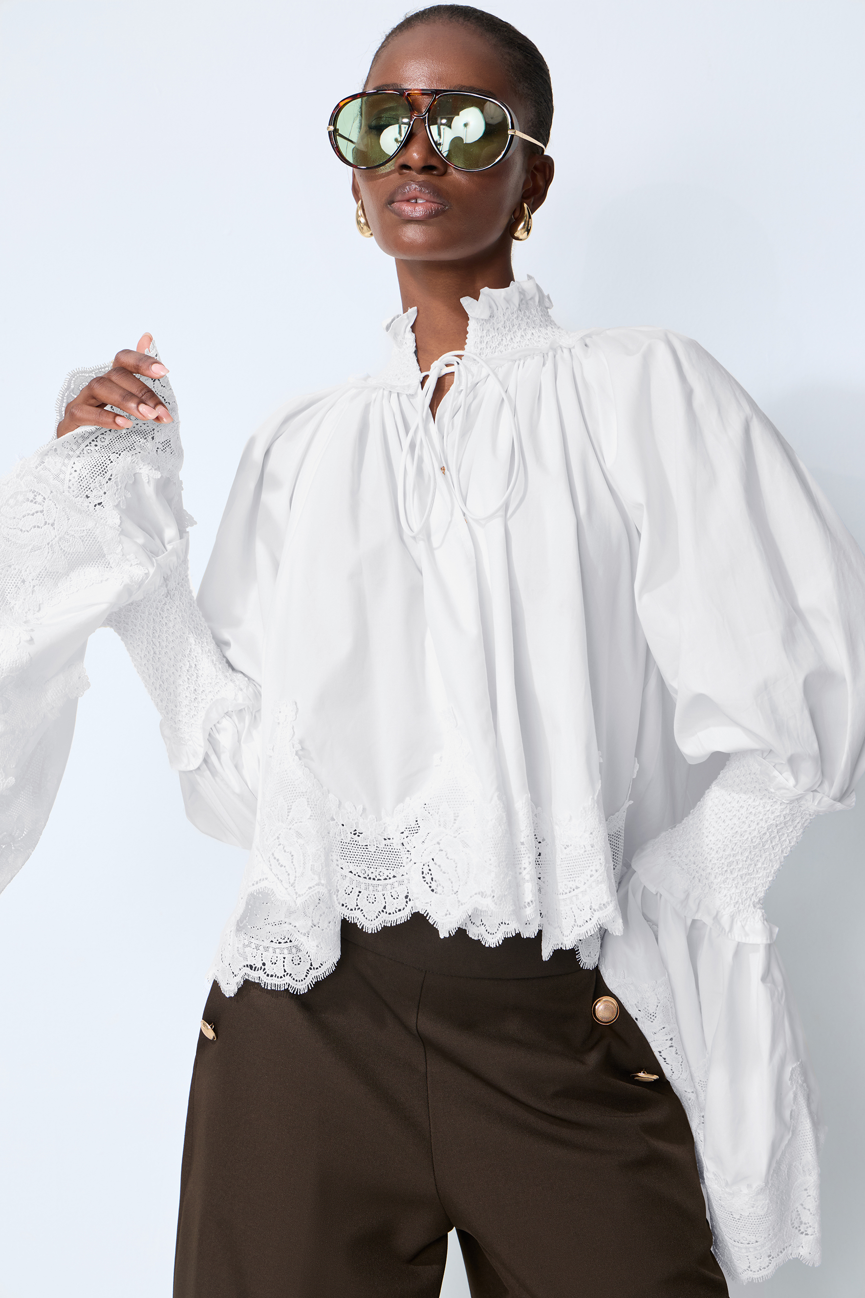 Fresh Feelings White Lace Trim Puff Sleeve Blouse