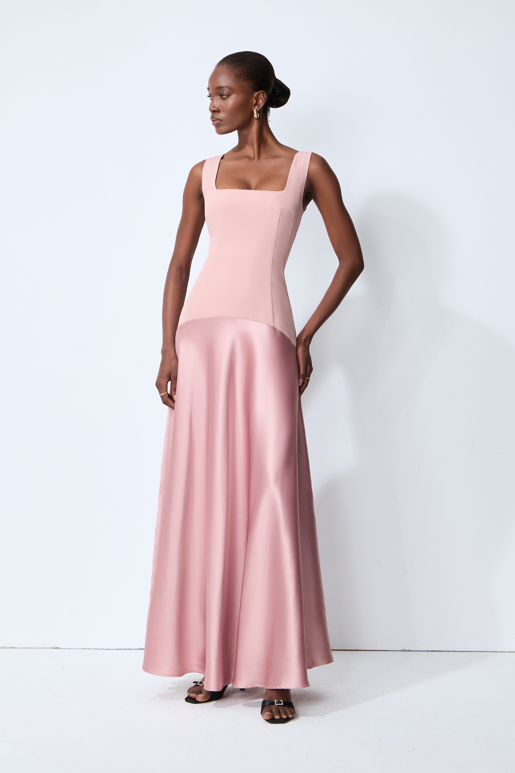 Love This Feeling Pink Square Neck Sleeveless Satin Maxi Dress