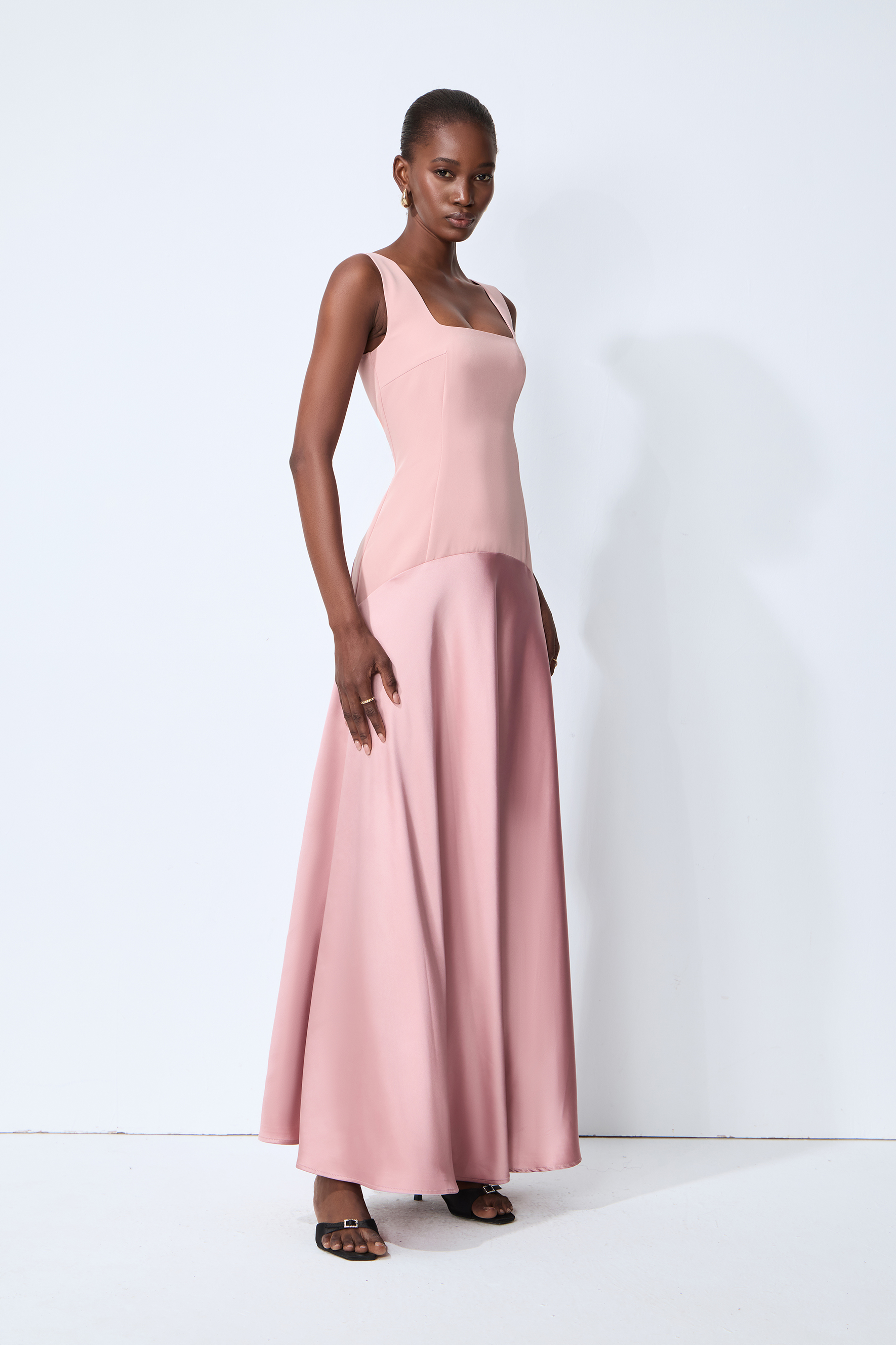 Love This Feeling Pink Square Neck Sleeveless Satin Maxi Dress