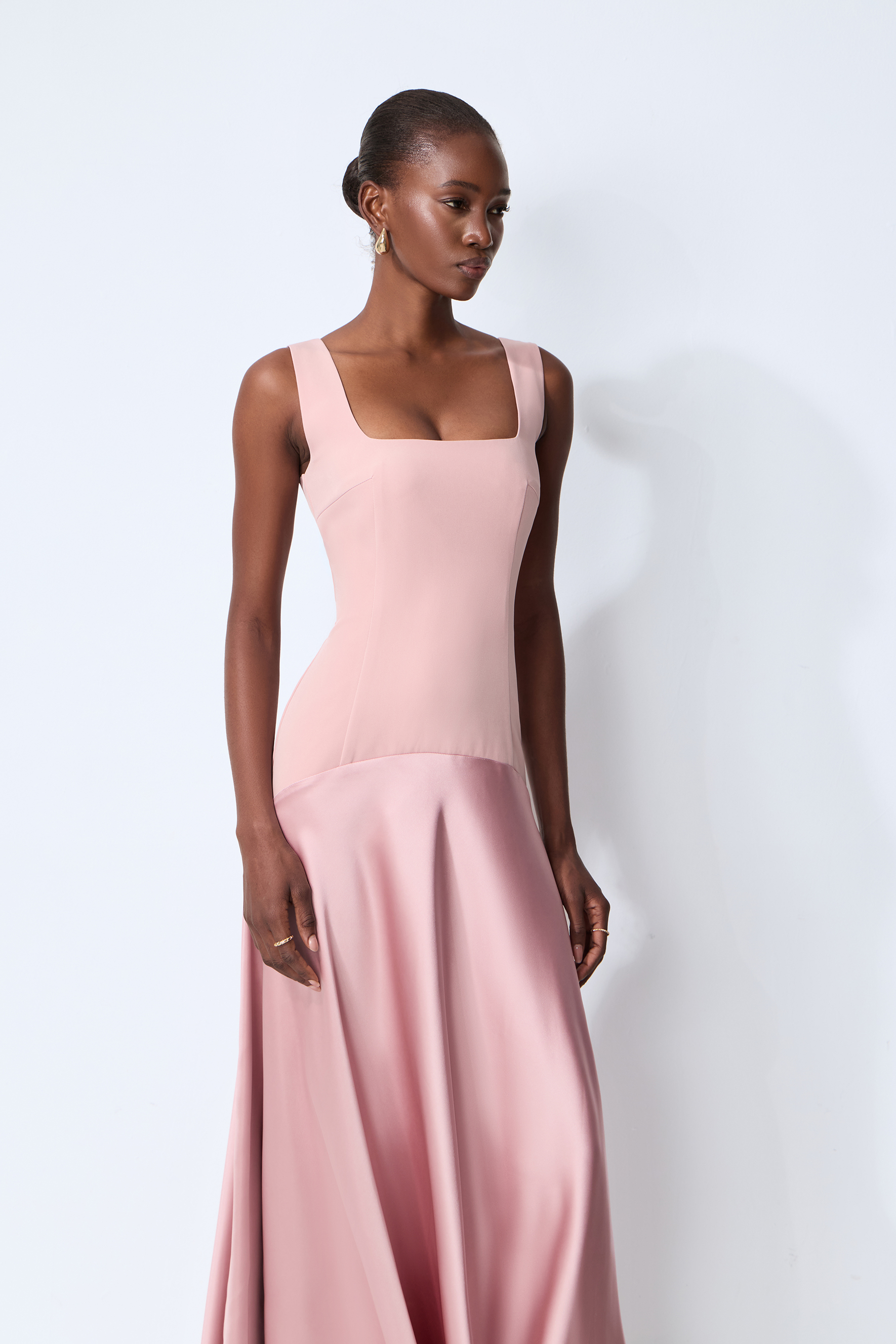 Love This Feeling Pink Square Neck Sleeveless Satin Maxi Dress