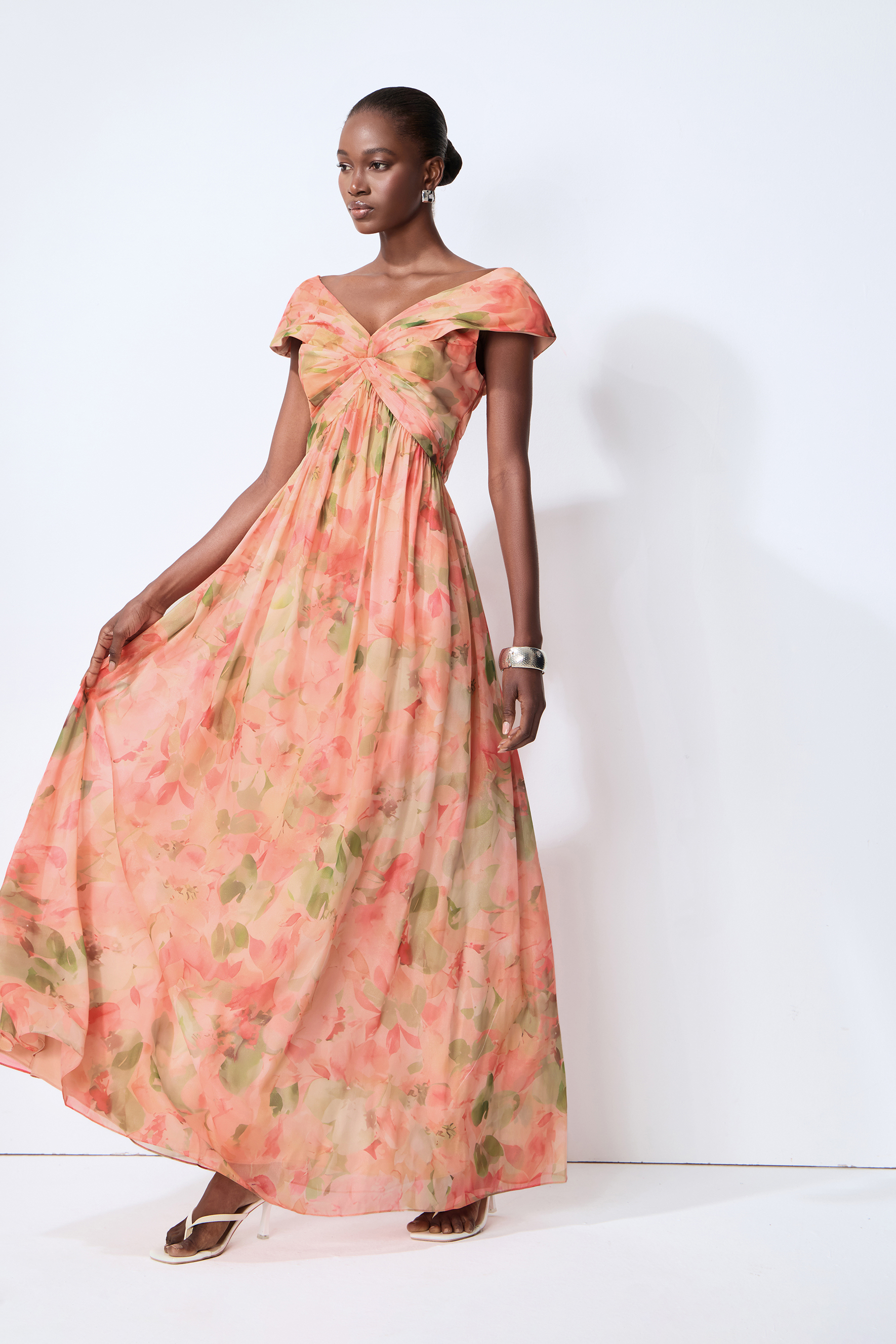 Love In Bloom Pink Floral Print Off Shoulder Maxi Dress