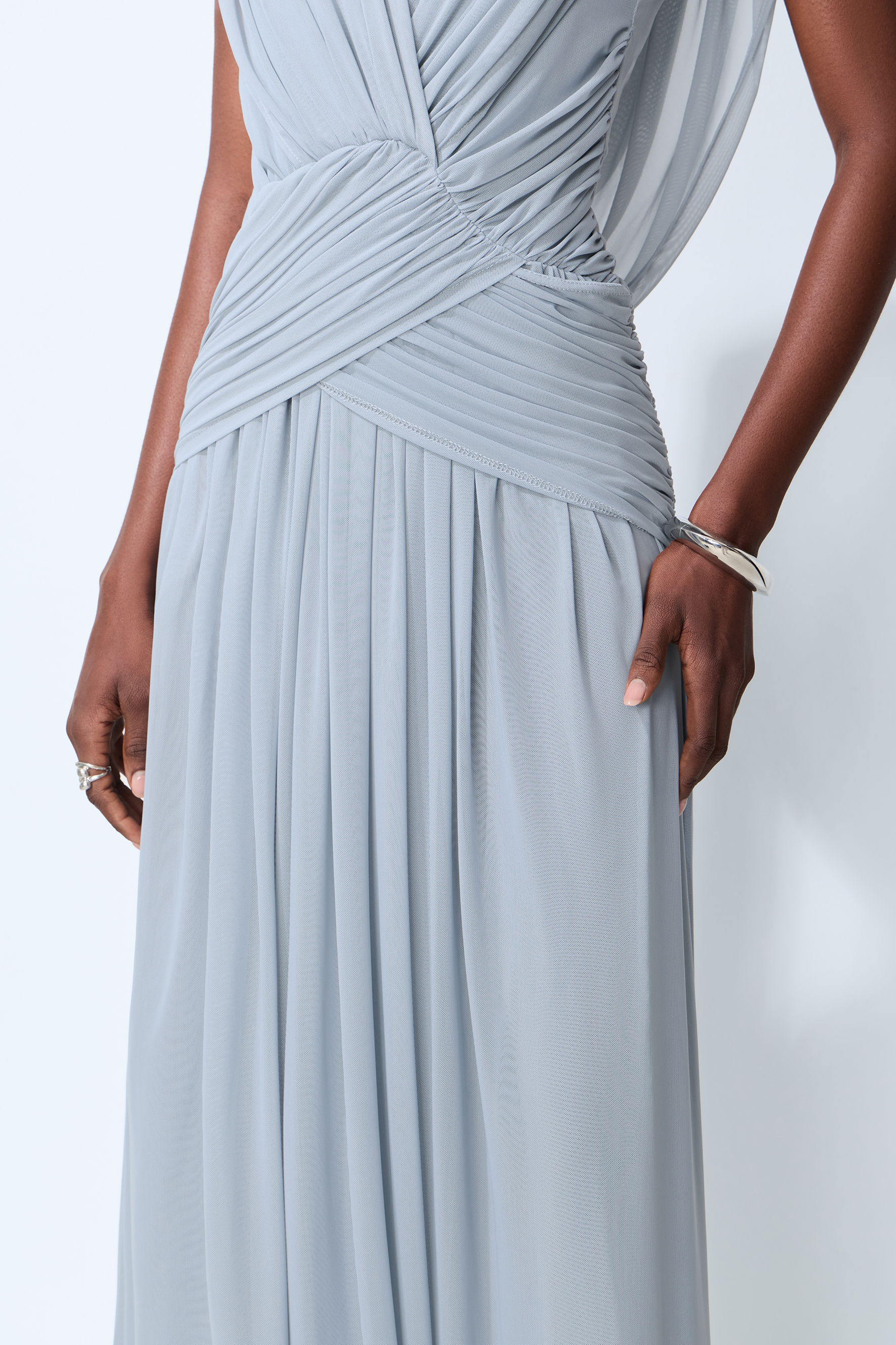 See You Tonight Blue Draped V-Neck Maxi Dress