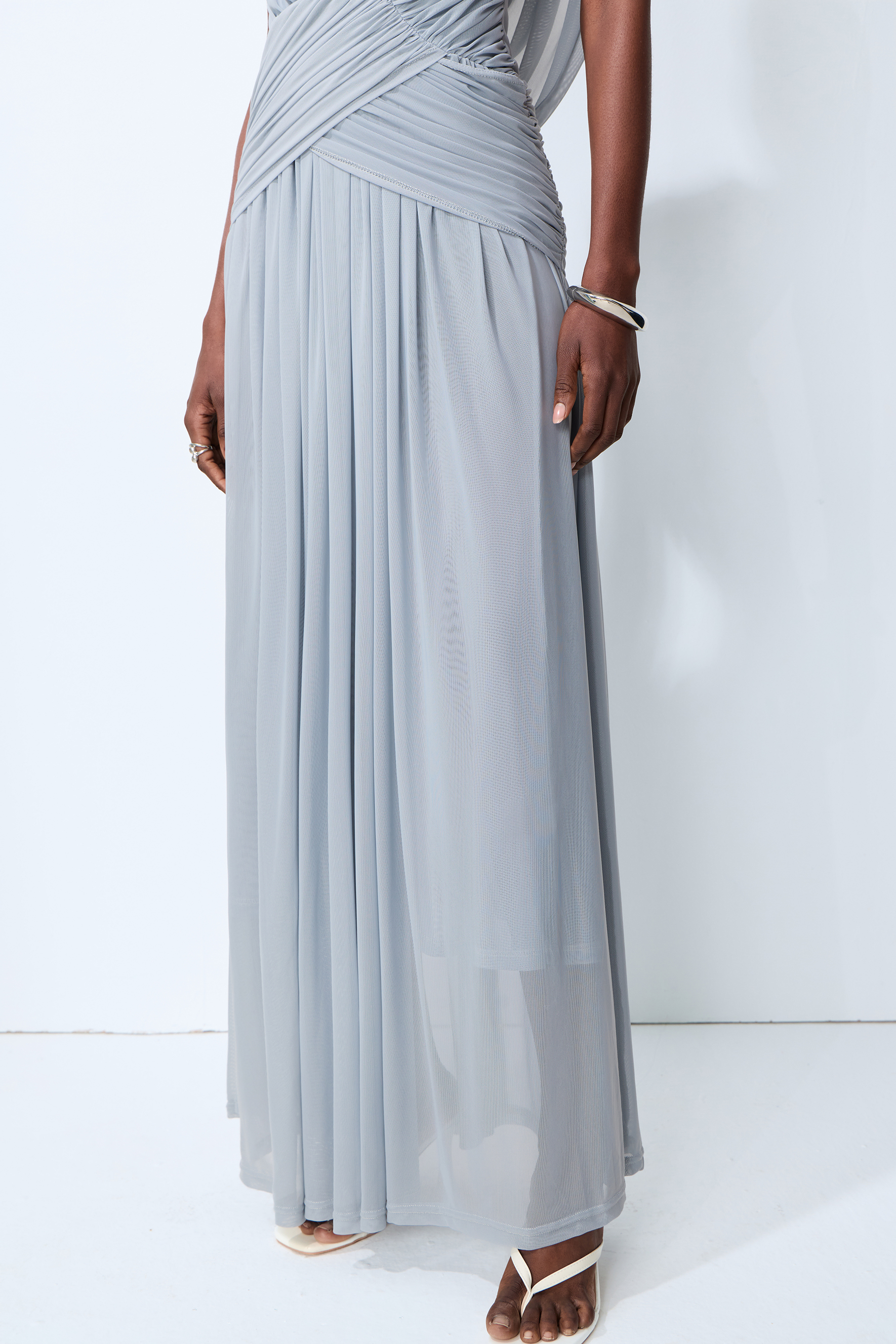 See You Tonight Blue Draped V-Neck Maxi Dress