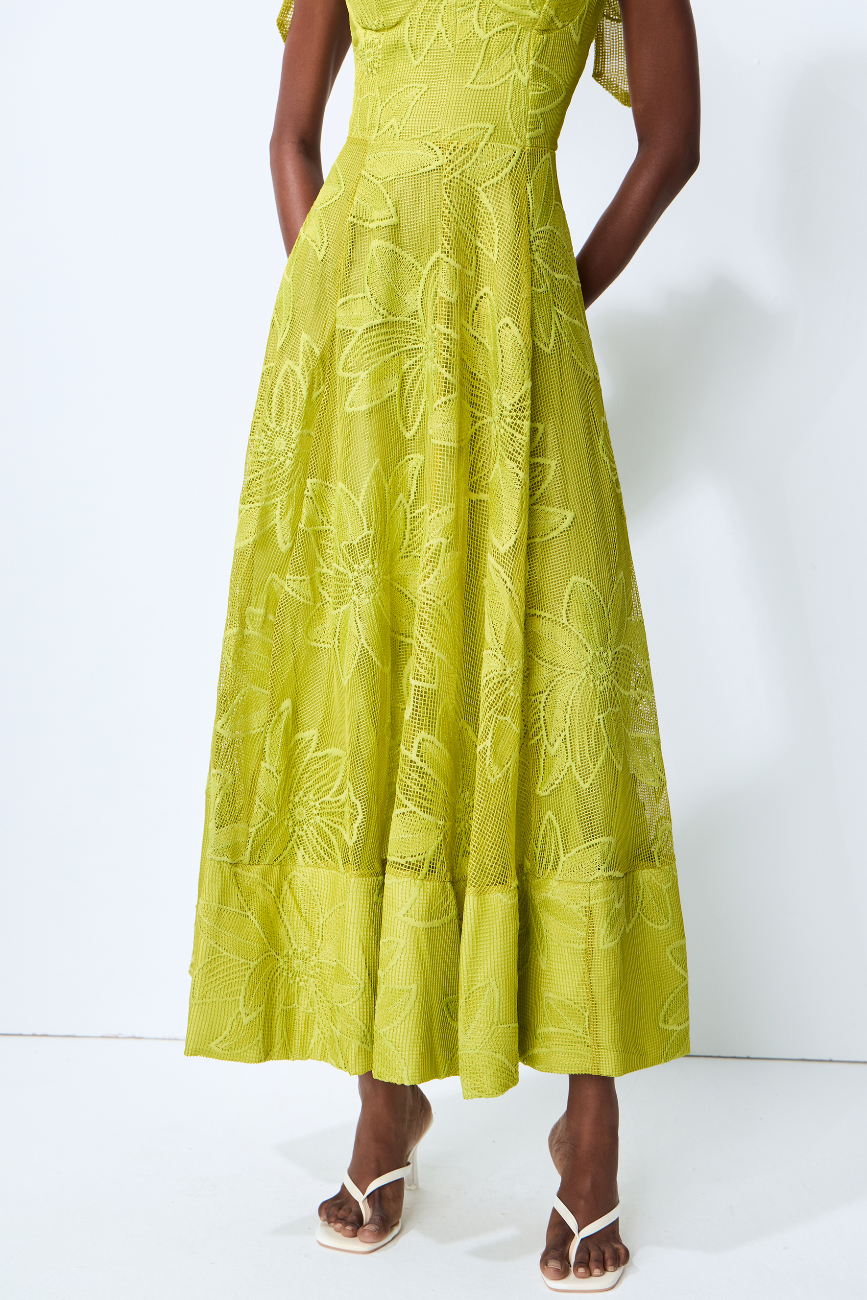 Spring Romance Green Floral Lace Bow Strap Maxi Dress