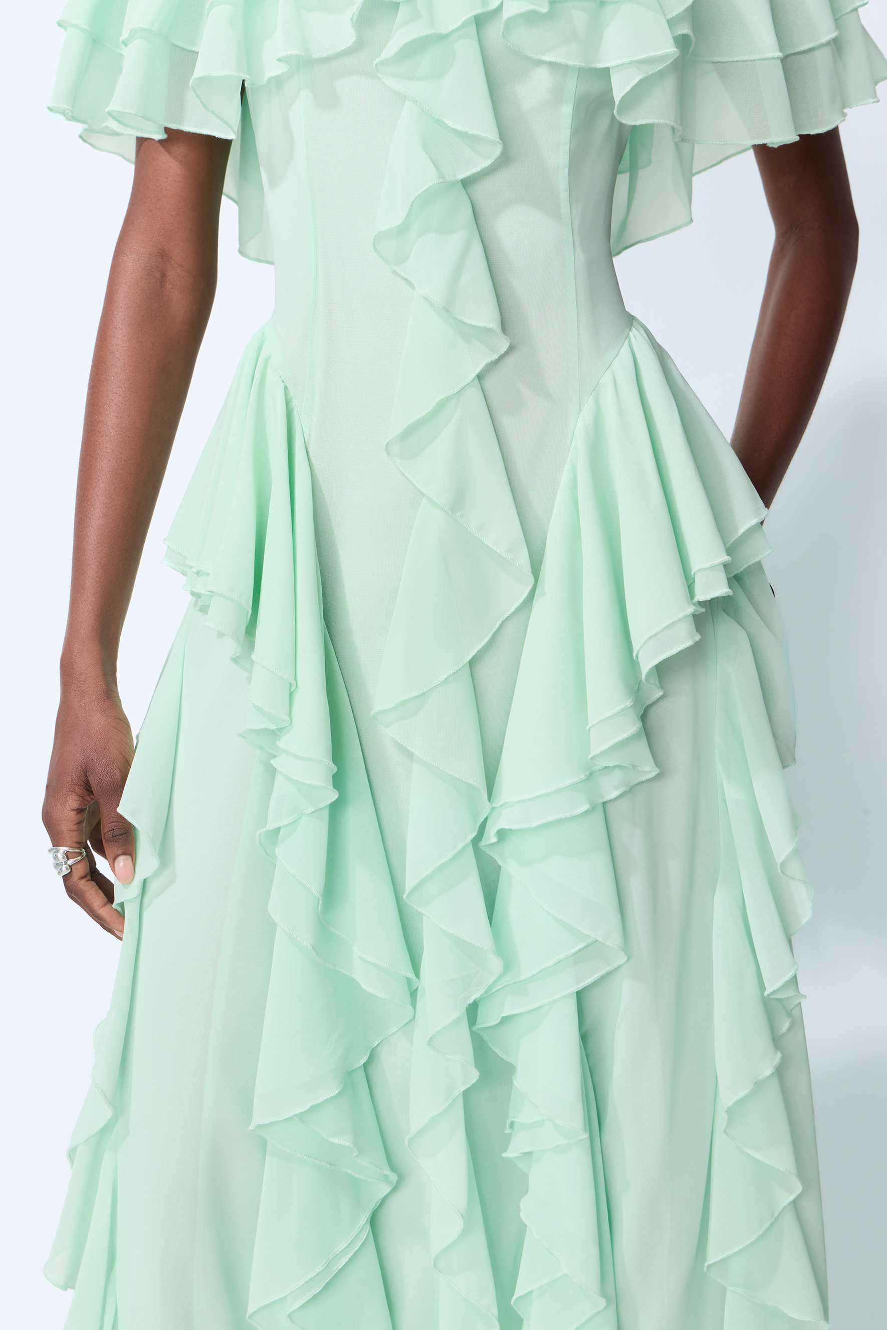 Every Love Song Green Off-The-Shoulder Ruffle Maxi Dress