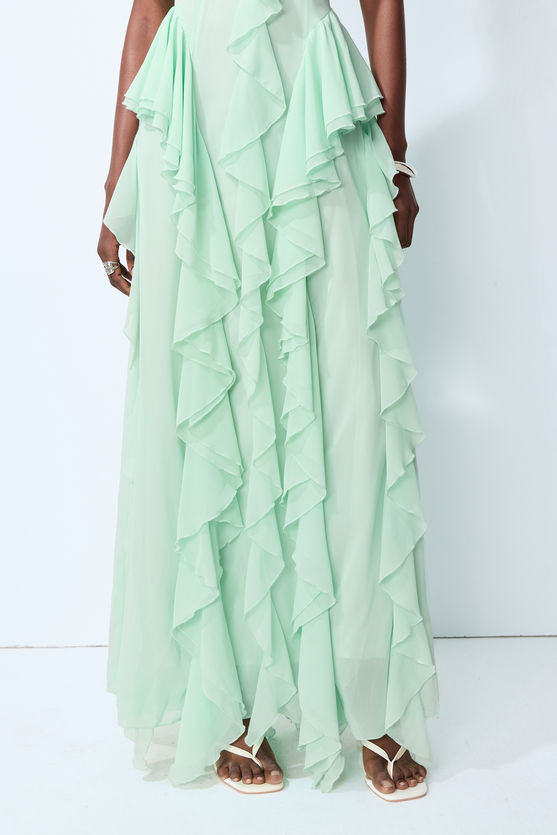Every Love Song Green Off-The-Shoulder Ruffle Maxi Dress