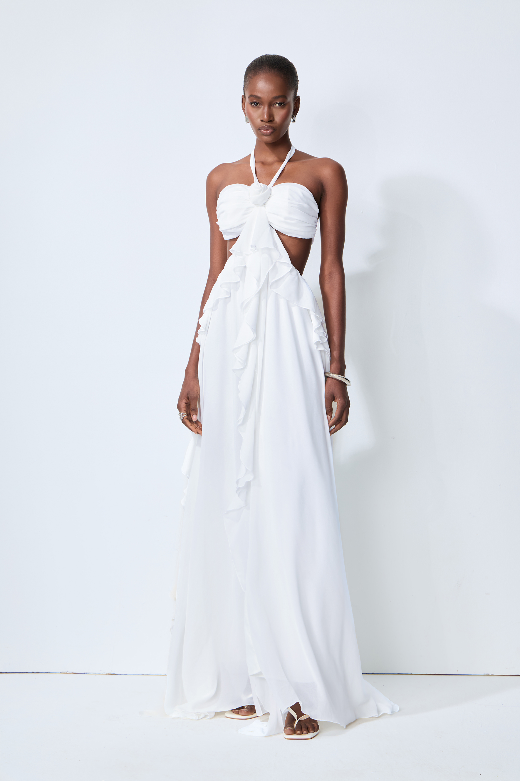 Maggie Halter Cut-Out Ruffle Maxi Dress