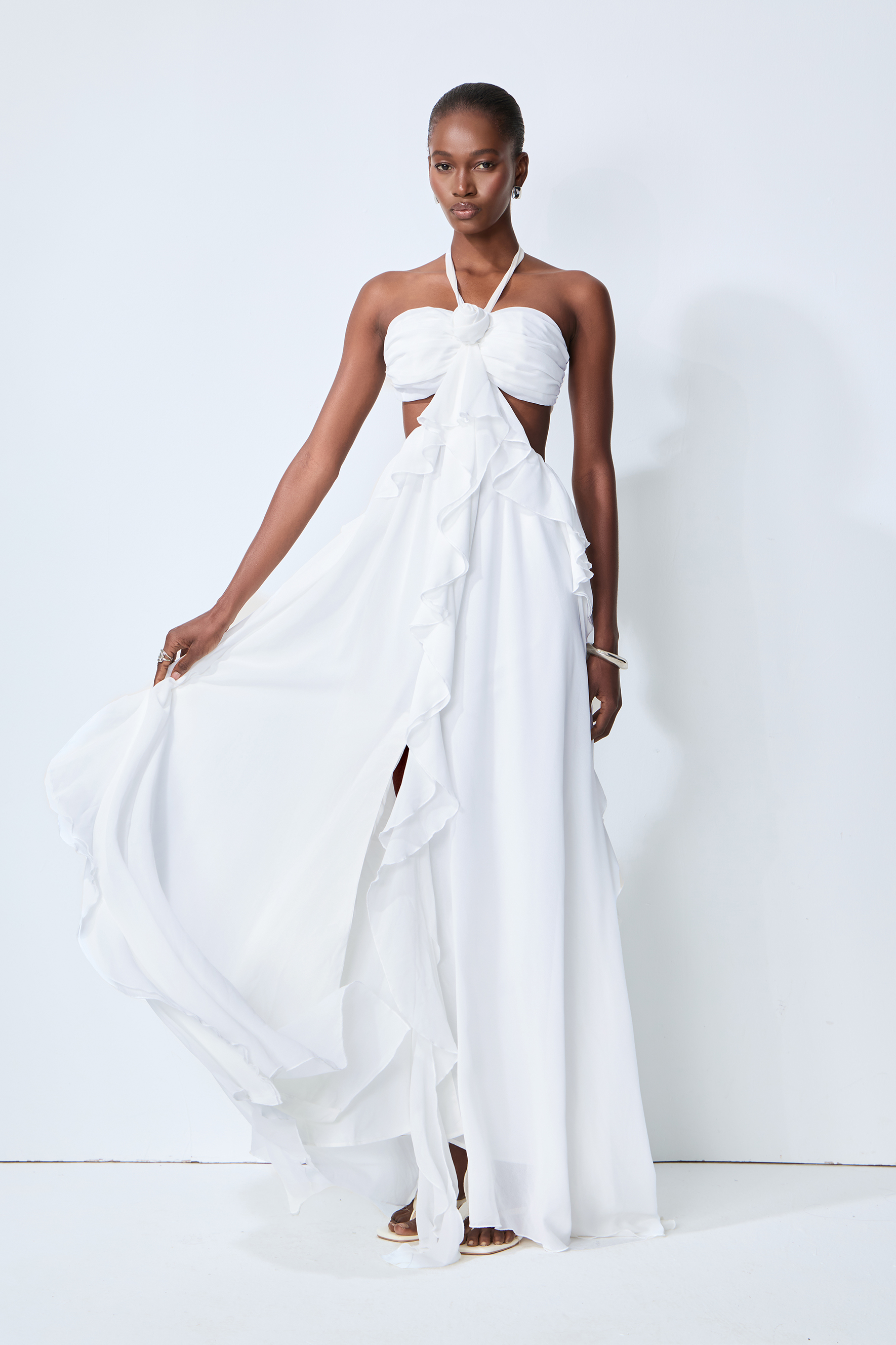 Maggie Halter Cut-Out Ruffle Maxi Dress