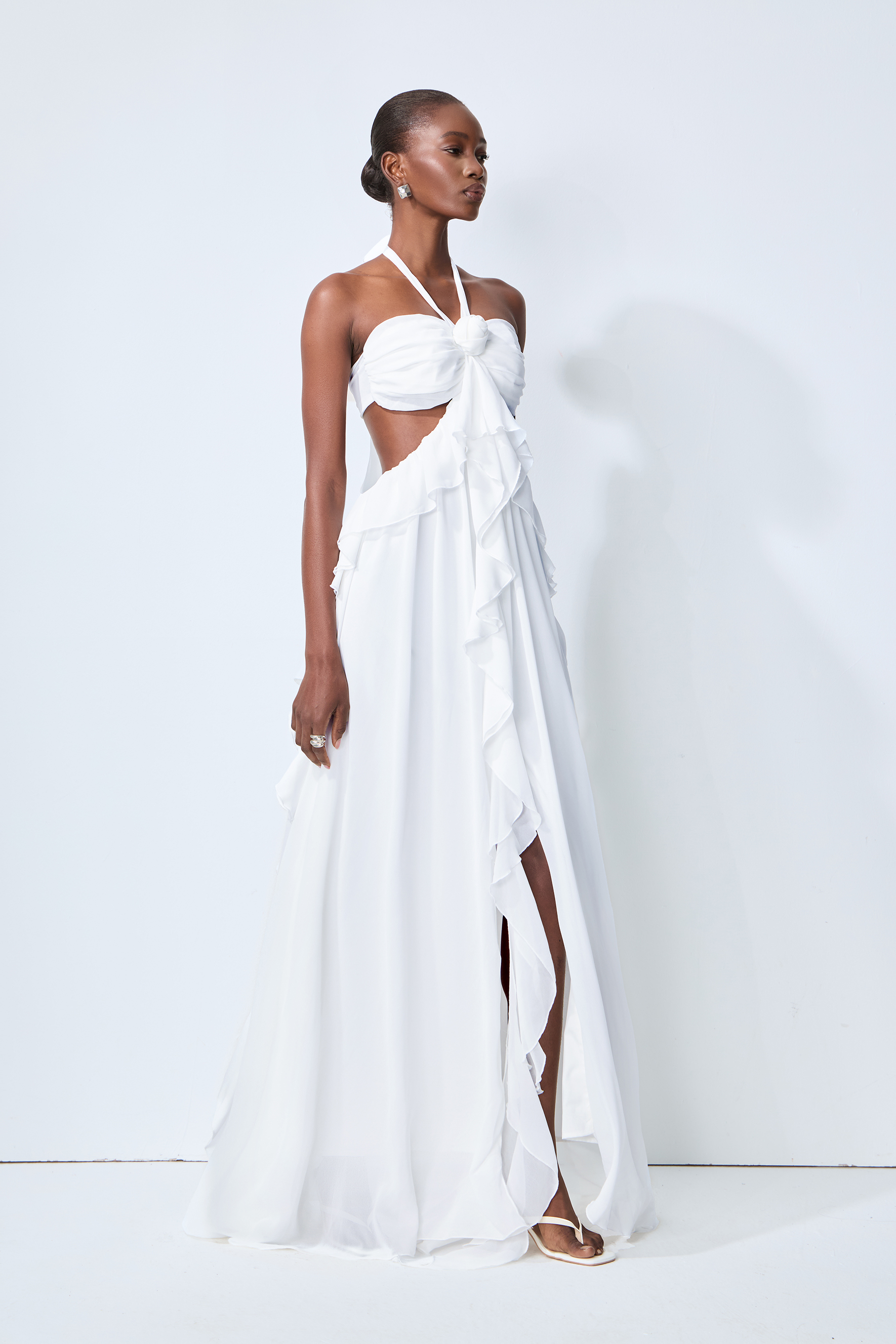 Maggie Halter Cut-Out Ruffle Maxi Dress