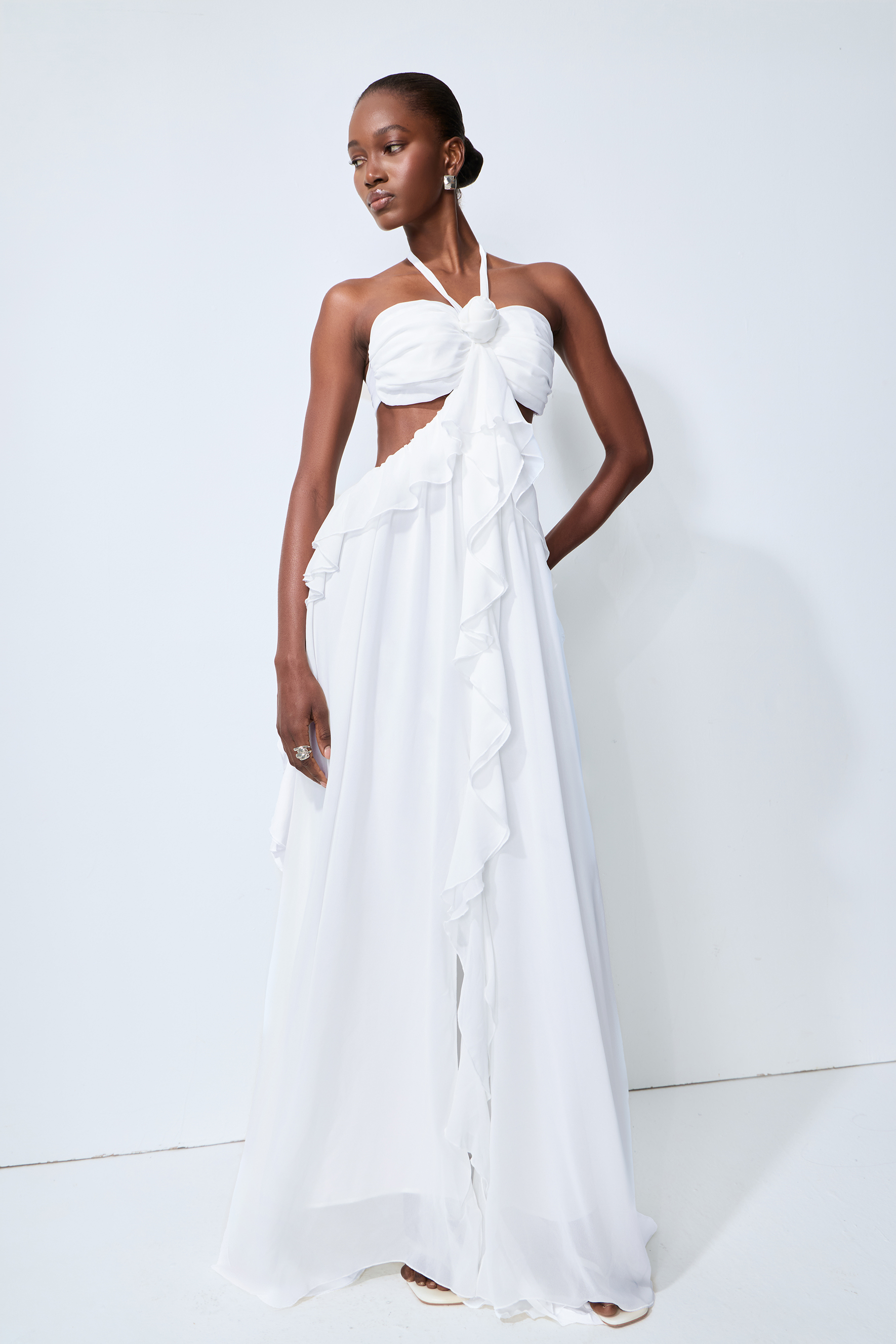 Maggie Halter Cut-Out Ruffle Maxi Dress