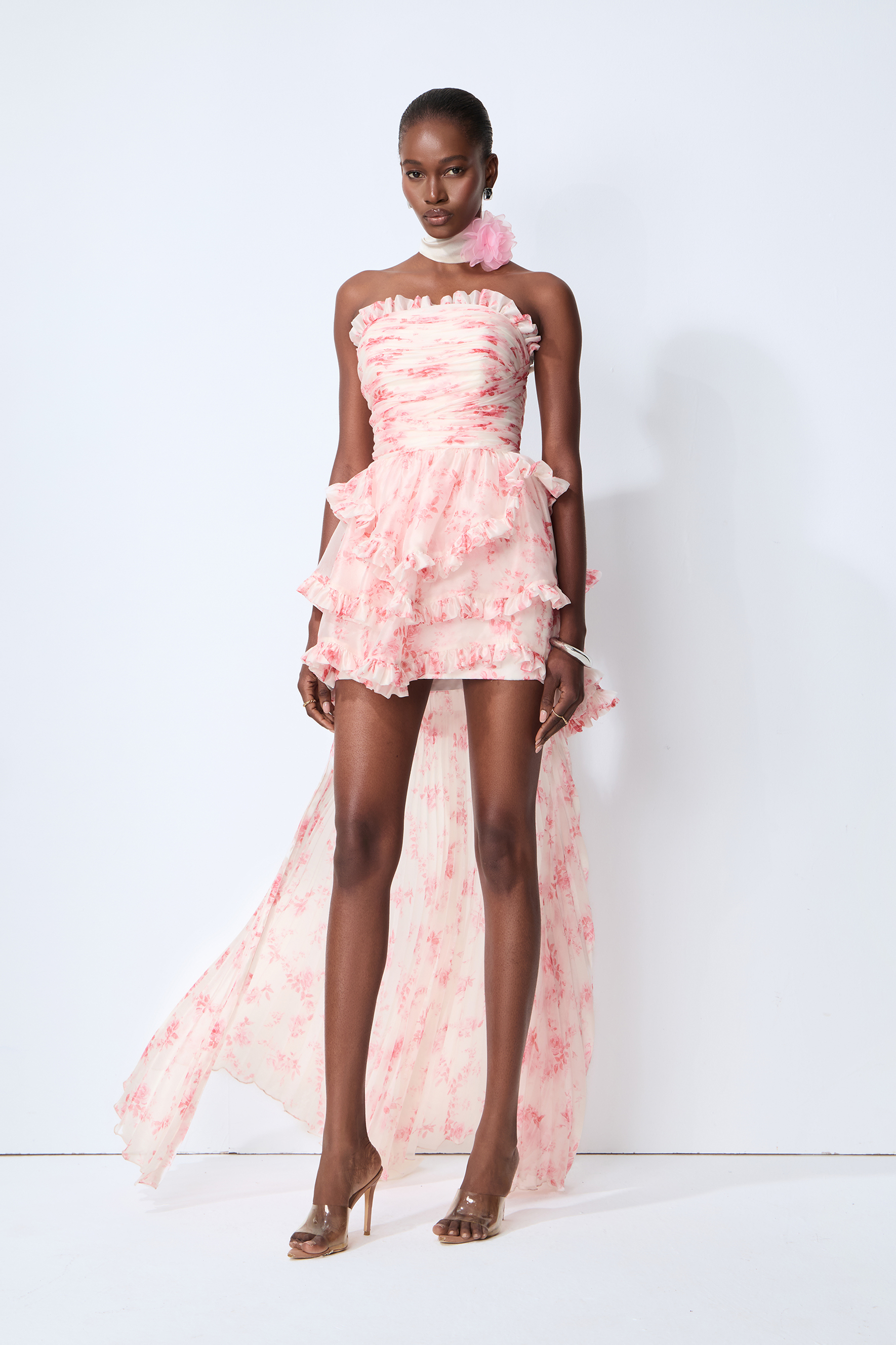 Like An Angel Pink Floral Print Tiered Ruffle Mini Dress