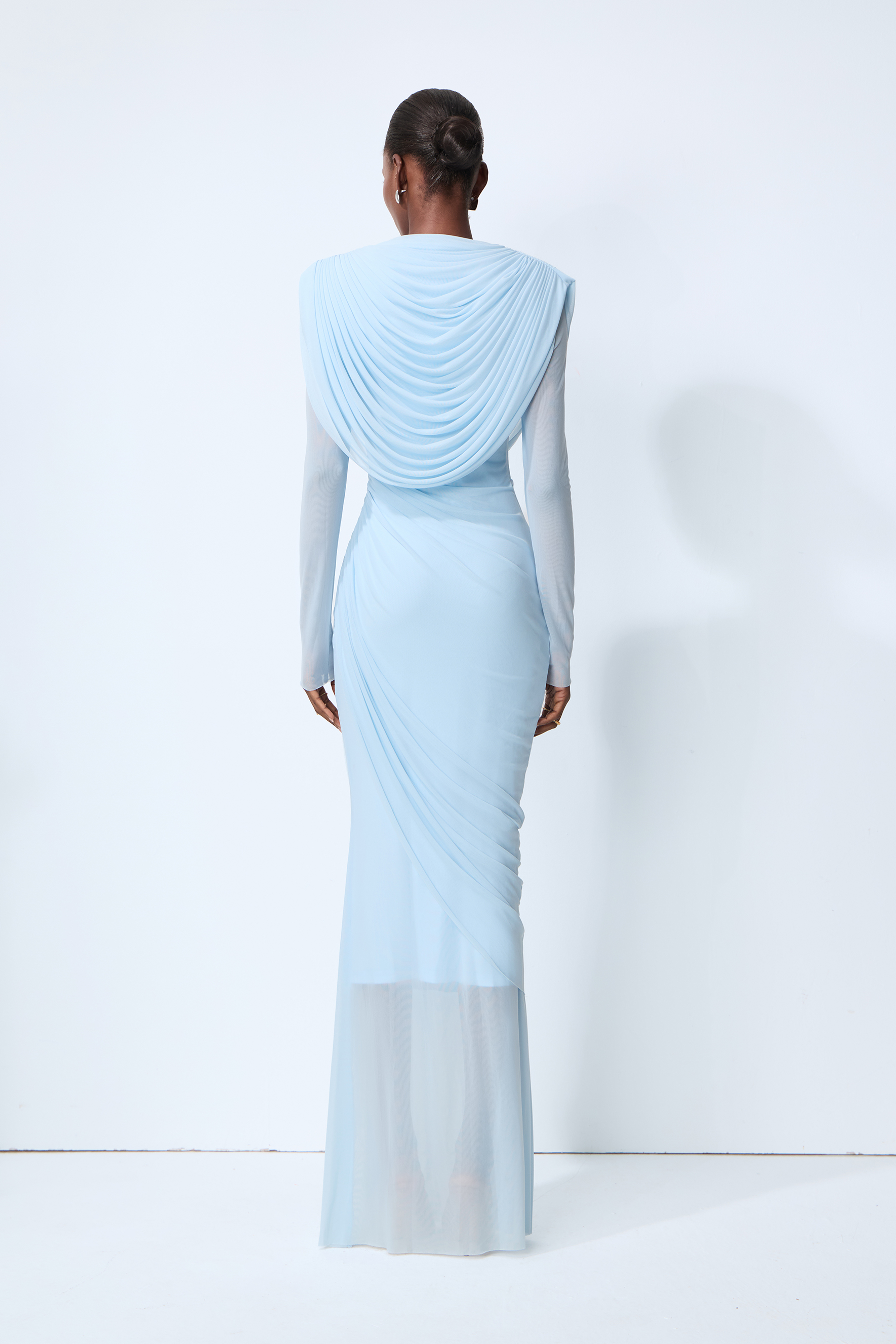 One Last Dance Blue Cowl Neck Long Sleeve Maxi Dress