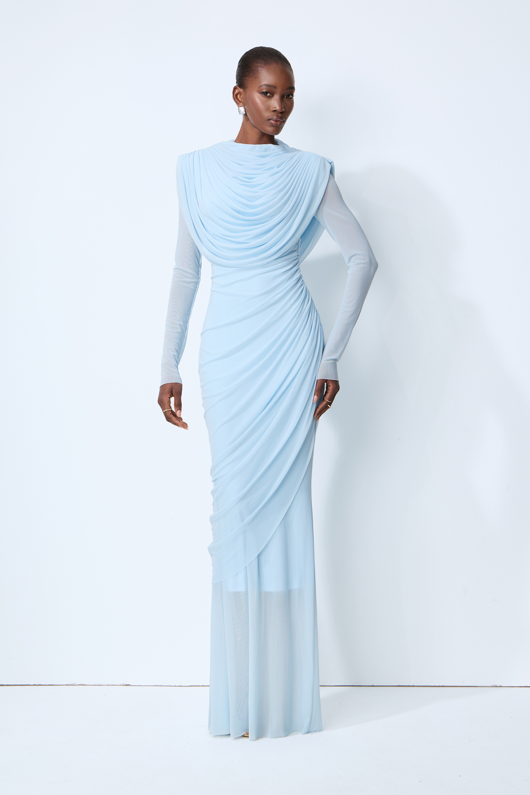 One Last Dance Blue Cowl Neck Long Sleeve Maxi Dress