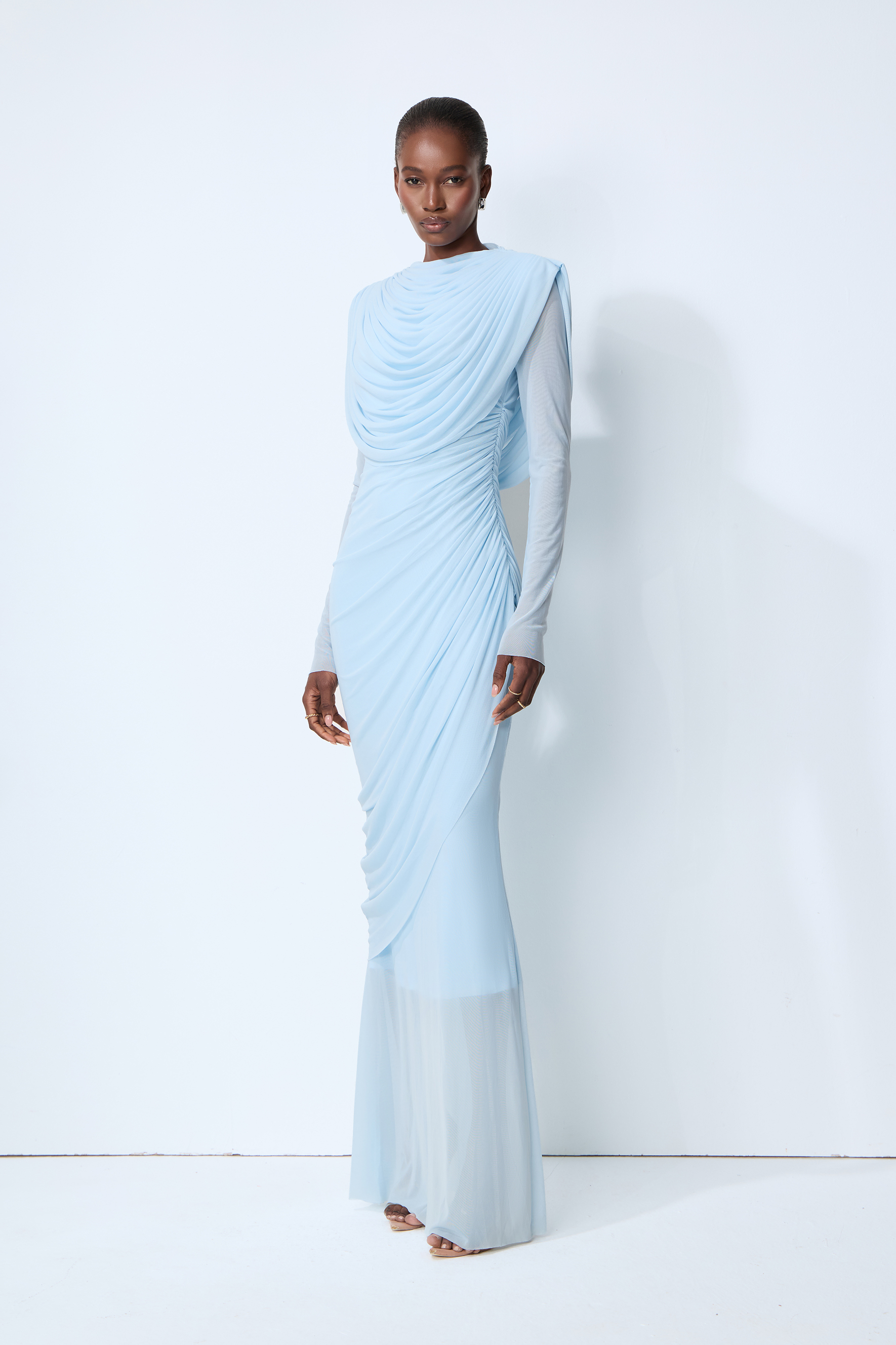 One Last Dance Blue Cowl Neck Long Sleeve Maxi Dress