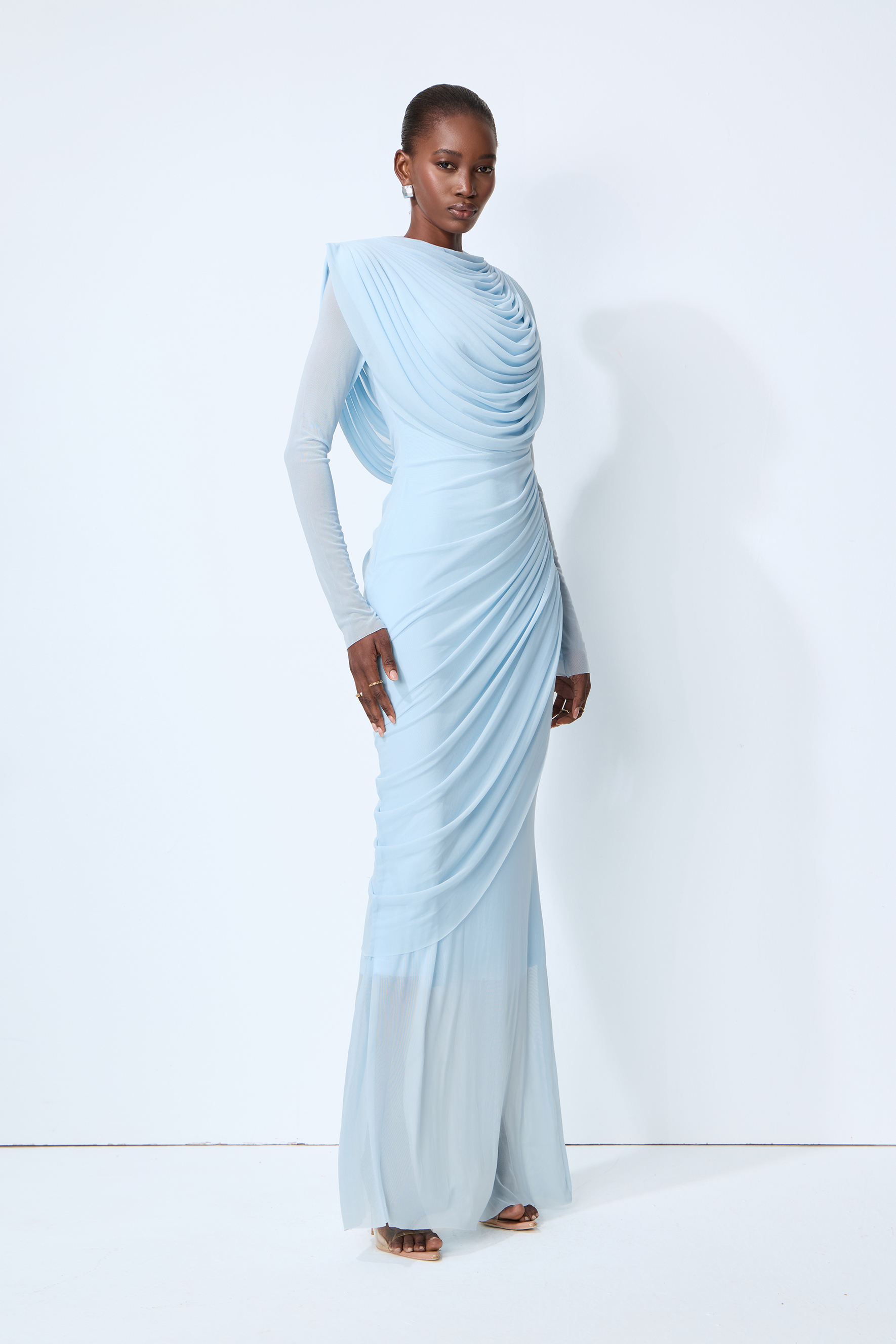 One Last Dance Blue Cowl Neck Long Sleeve Maxi Dress