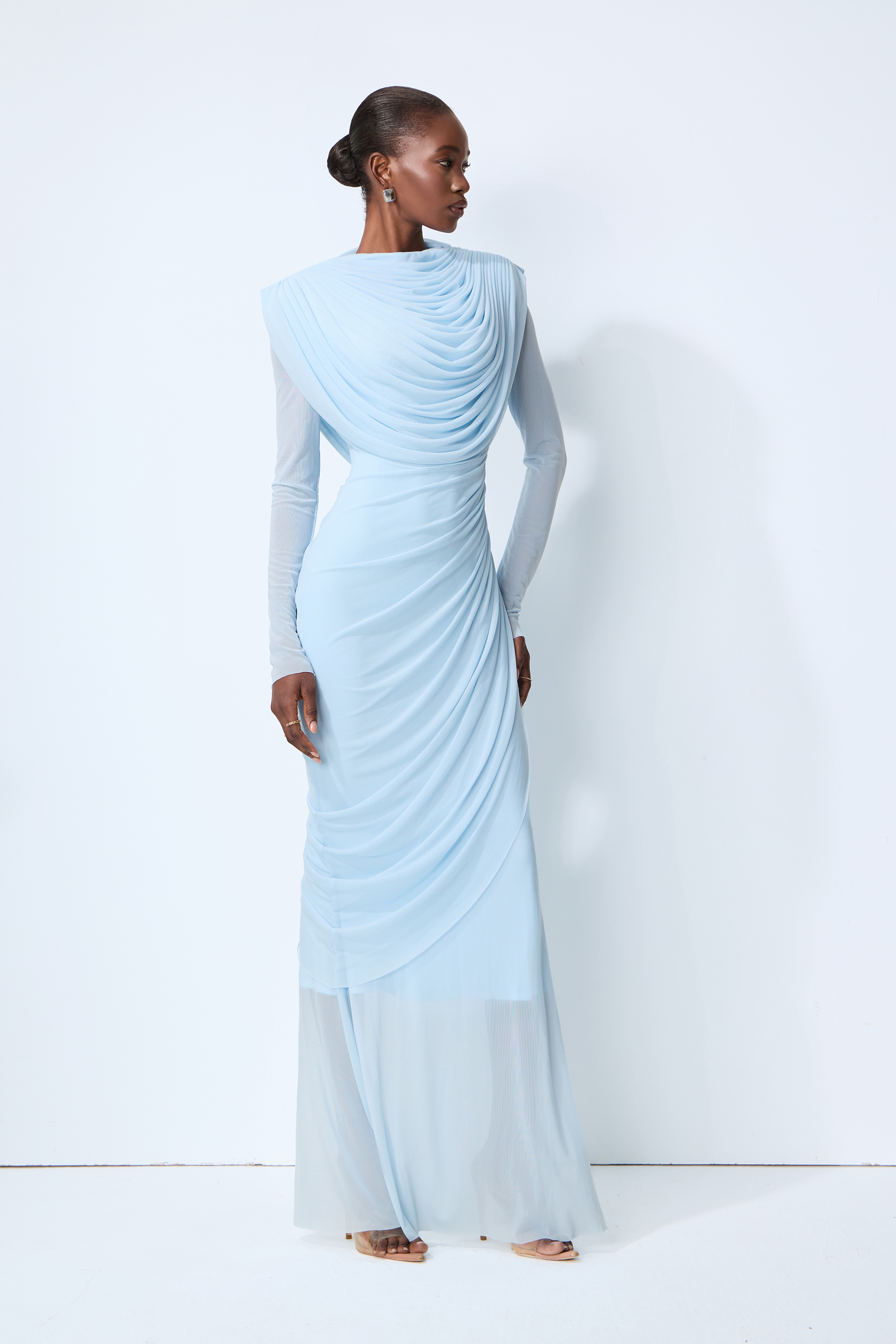 One Last Dance Blue Cowl Neck Long Sleeve Maxi Dress
