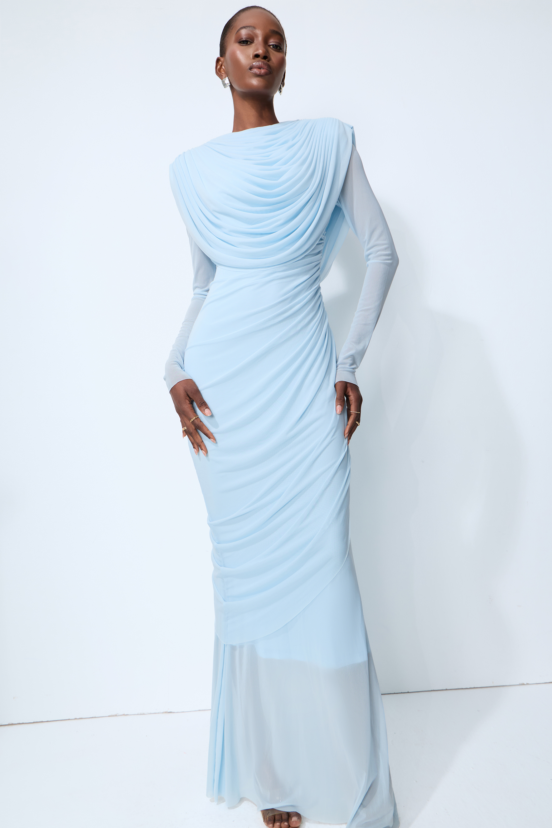 One Last Dance Blue Cowl Neck Long Sleeve Maxi Dress