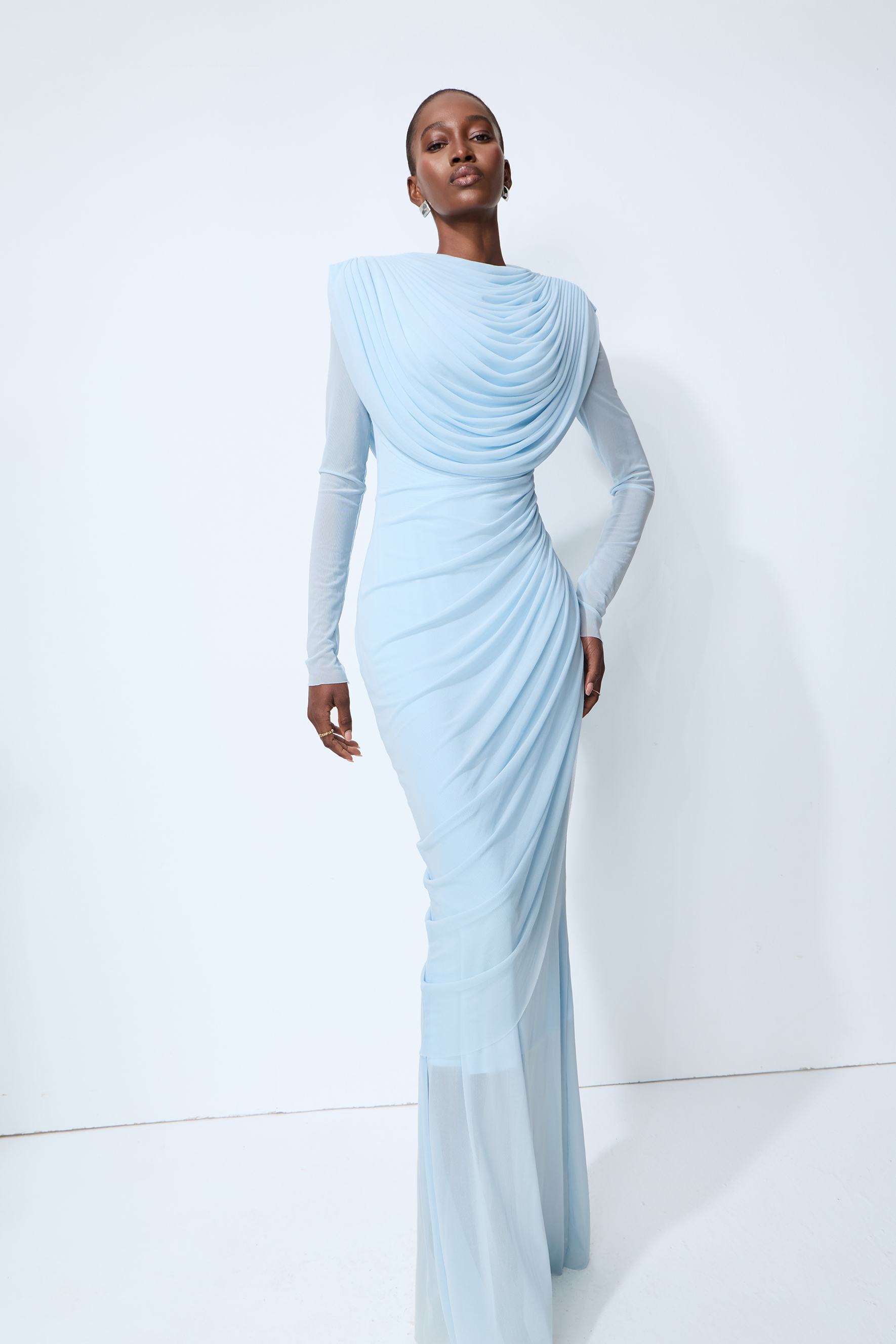 One Last Dance Blue Cowl Neck Long Sleeve Maxi Dress