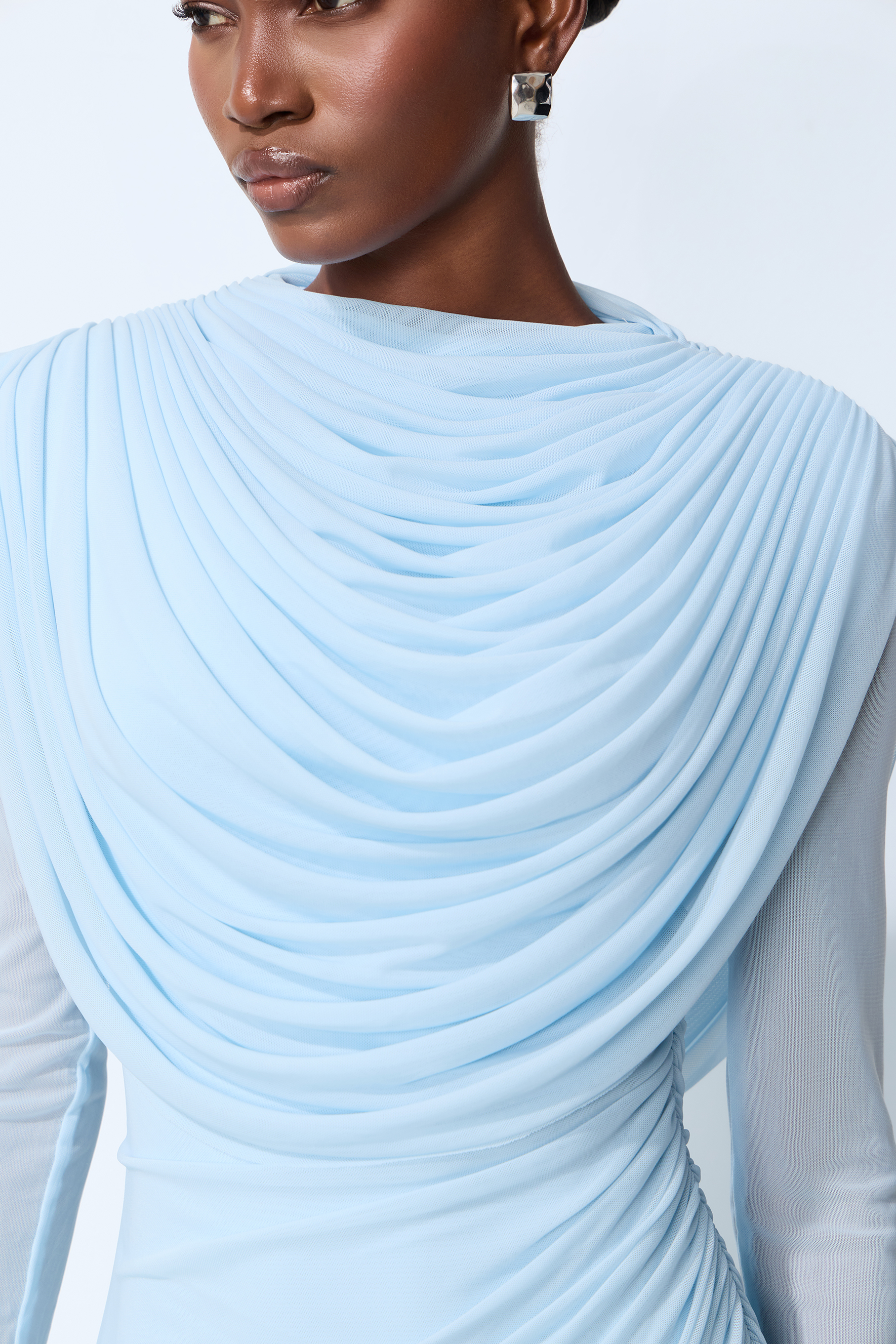 One Last Dance Blue Cowl Neck Long Sleeve Maxi Dress