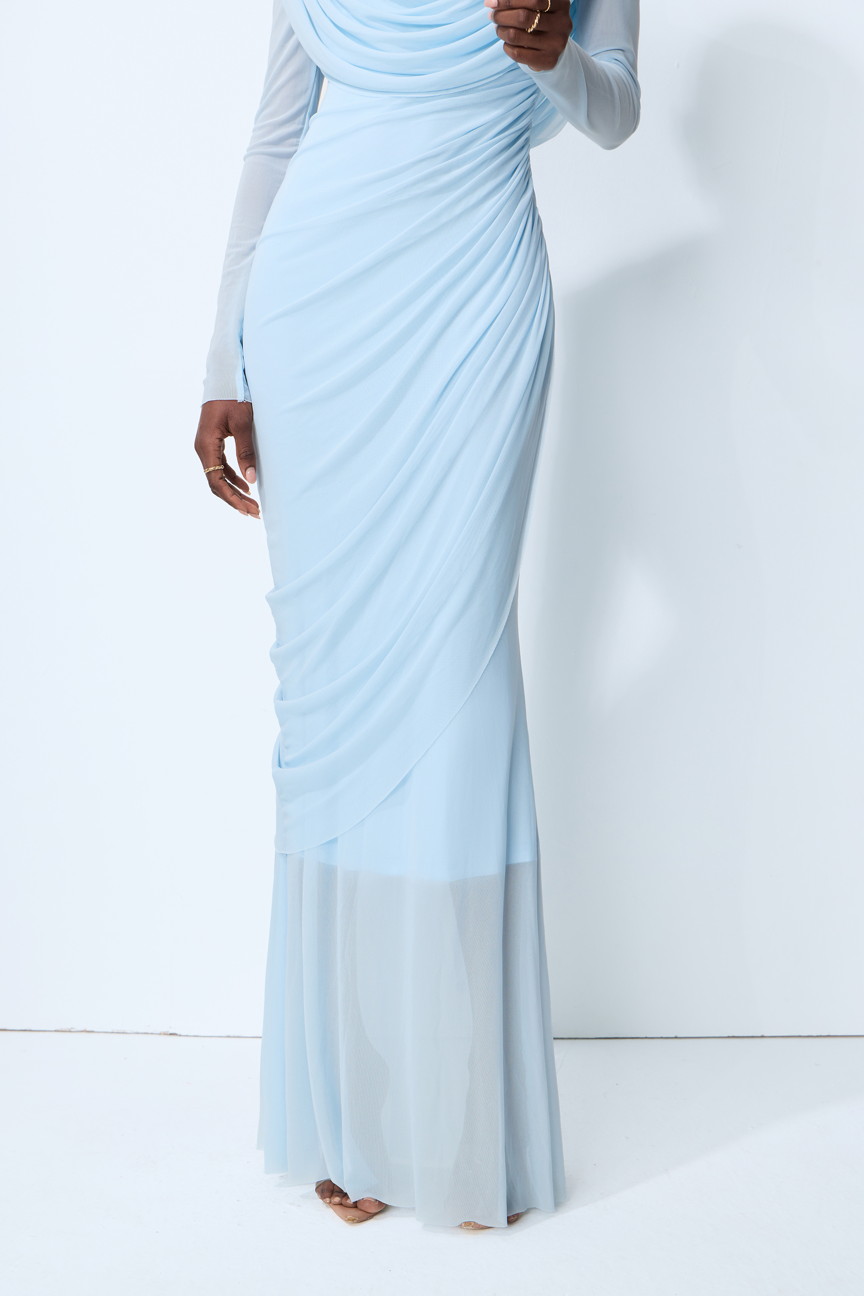 One Last Dance Blue Cowl Neck Long Sleeve Maxi Dress