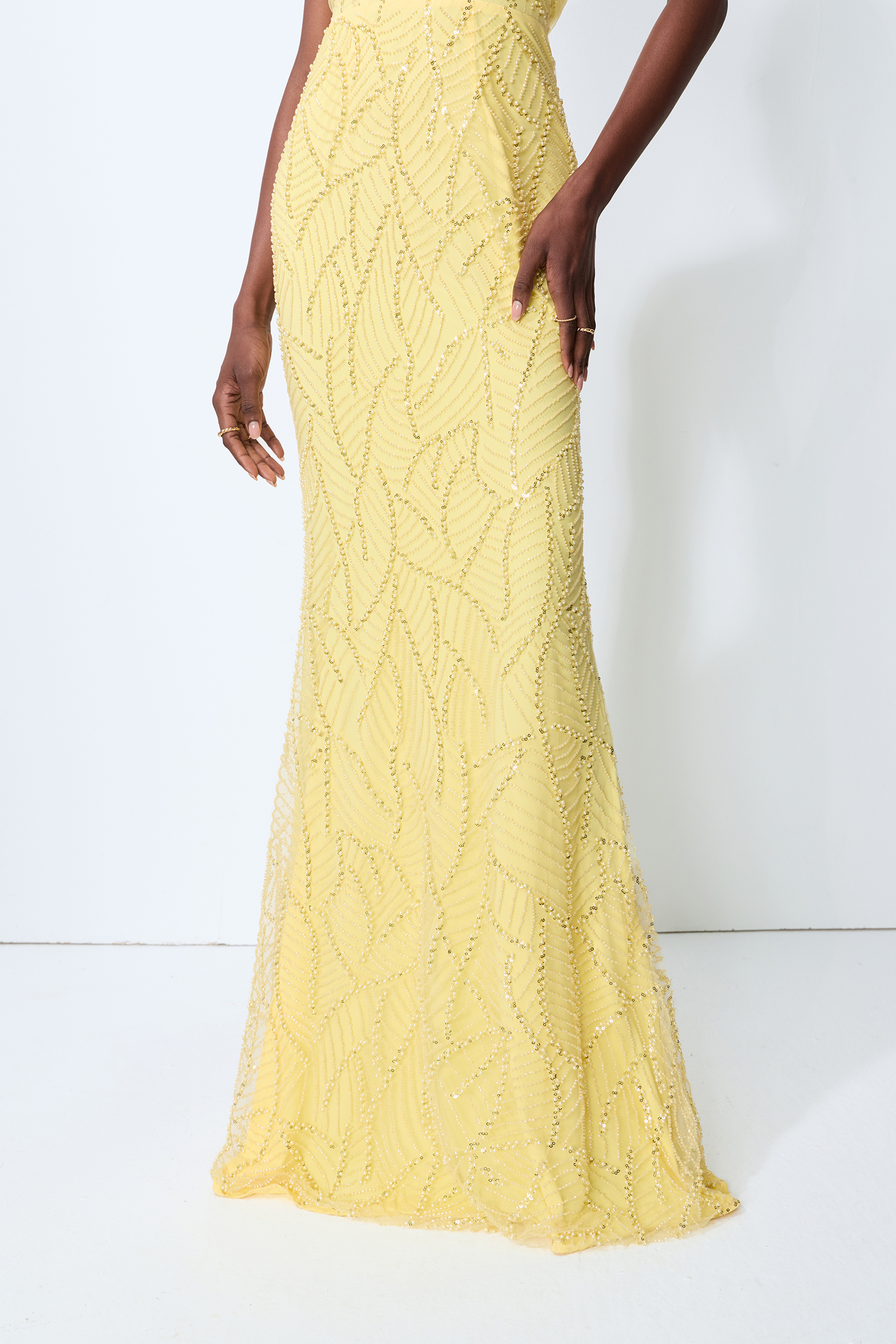 Shine Into Midnight Yellow Bow Sequin Embellished Maxi Dress