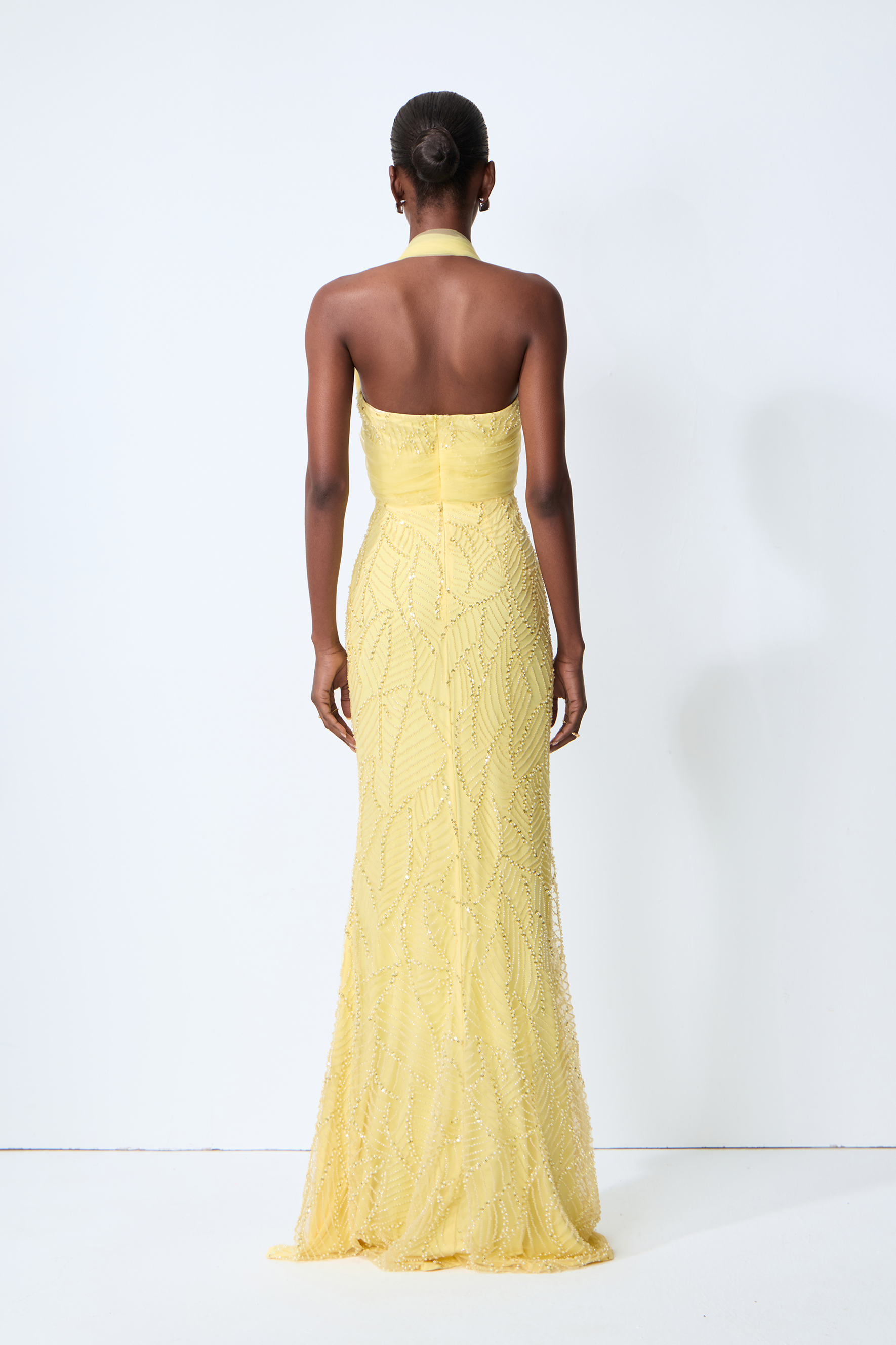 Shine Into Midnight Yellow Bow Sequin Embellished Maxi Dress