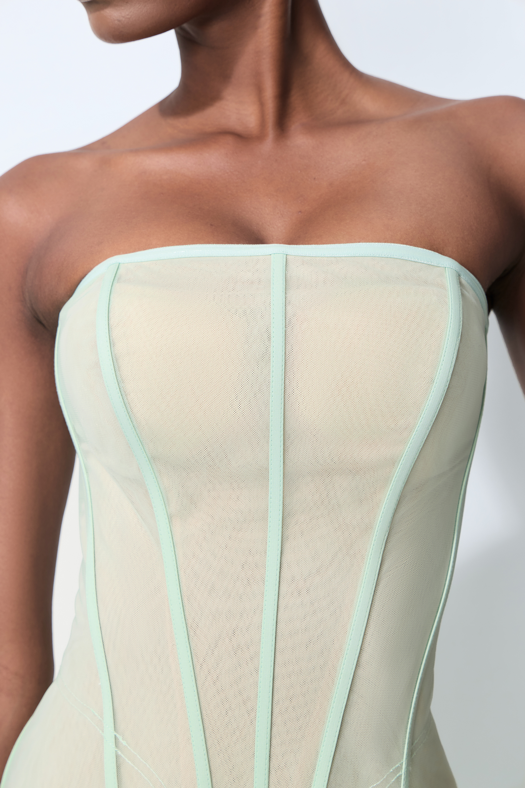 Enchanting Lady Green Corset Bodice Tulle Maxi Dress