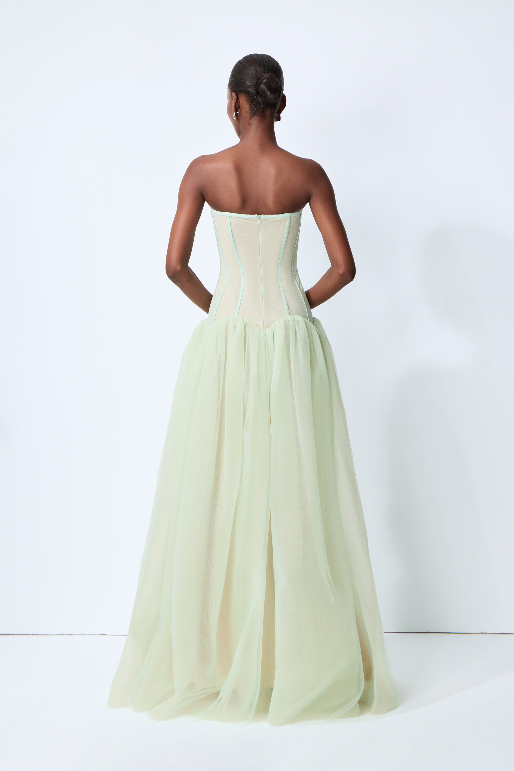 Enchanting Lady Green Corset Bodice Tulle Maxi Dress