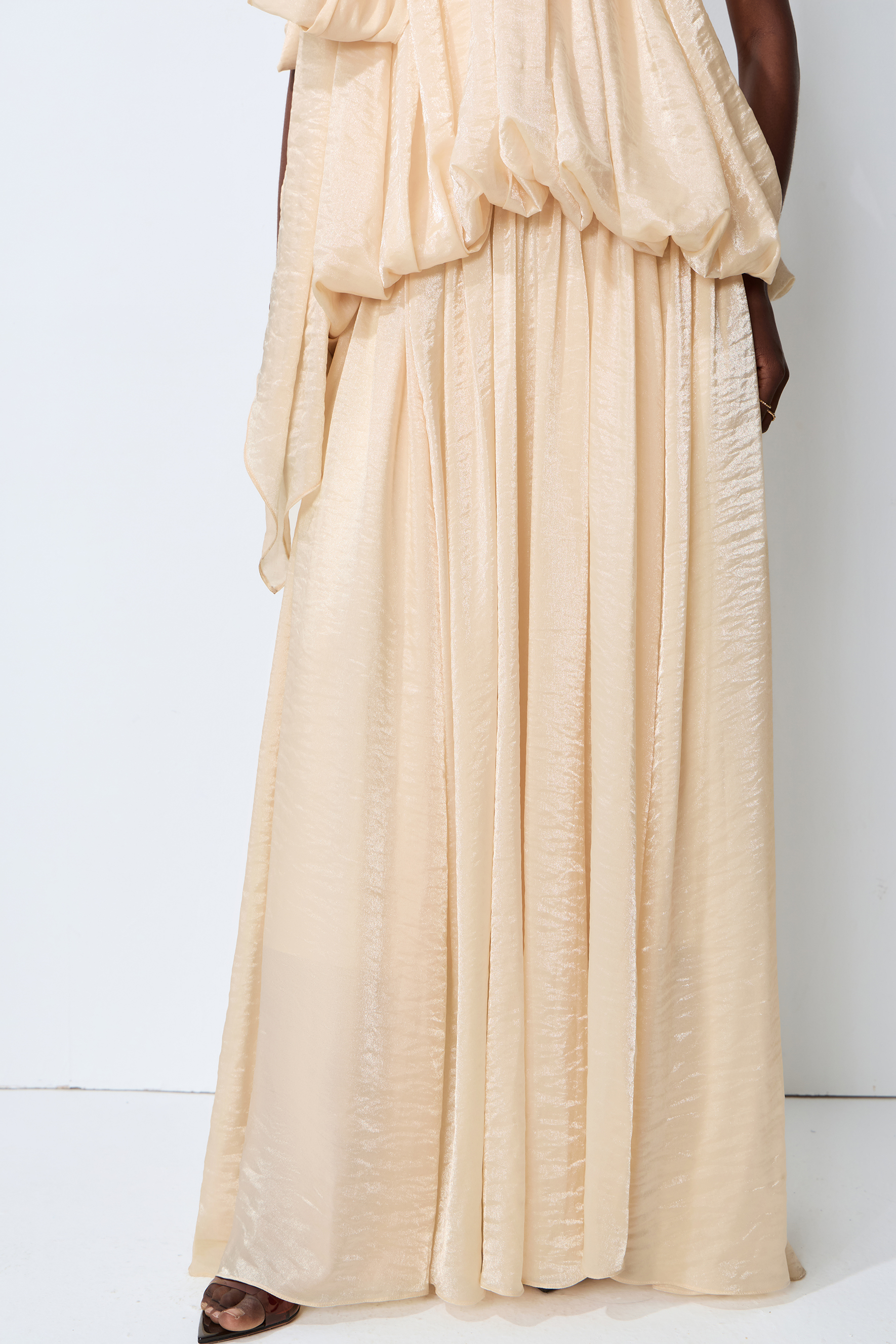 Soft Hours Beige Strapless Draped Bubble Maxi Dress