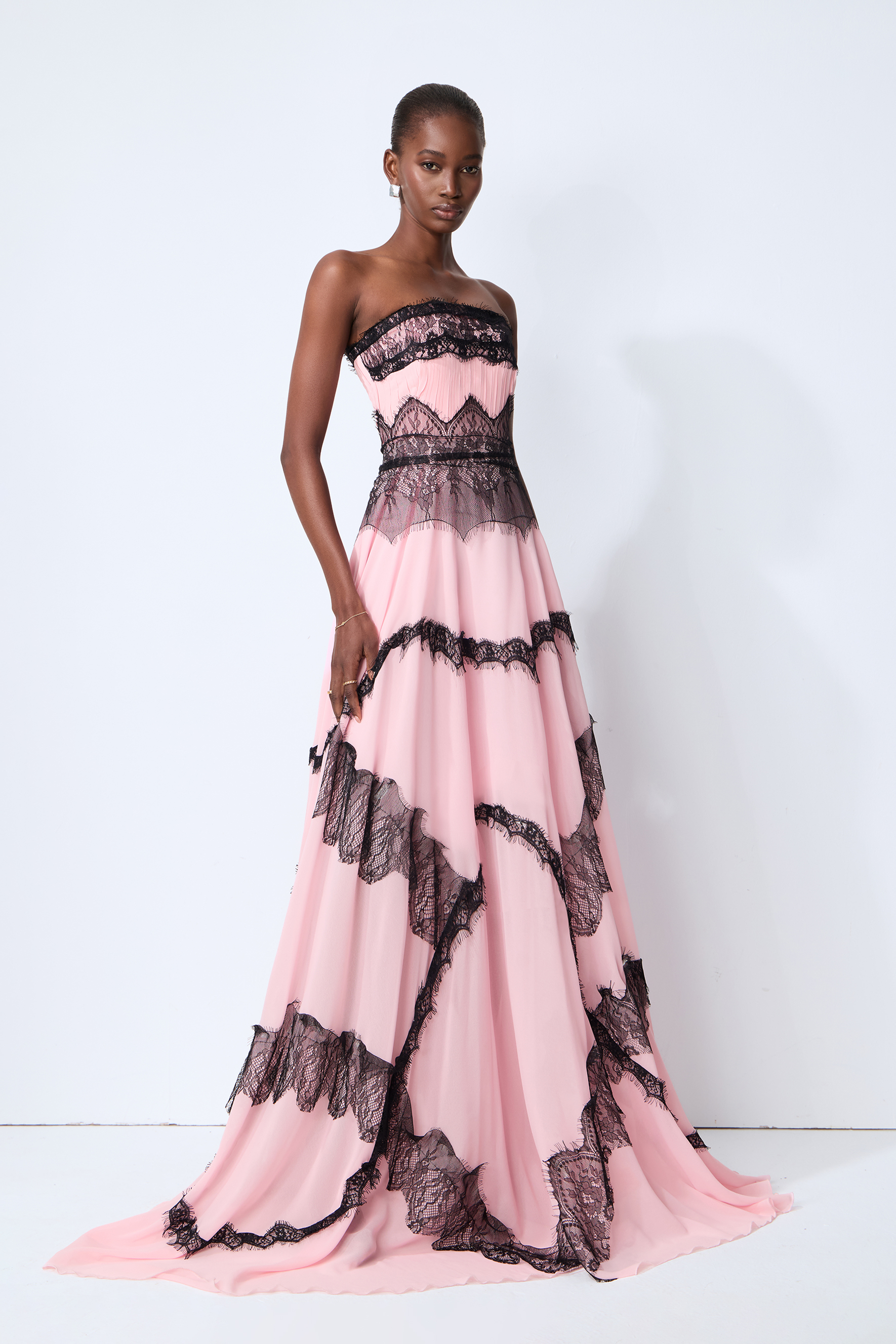 Secret Grove Pink Strapless Lace Trim Maxi Dress