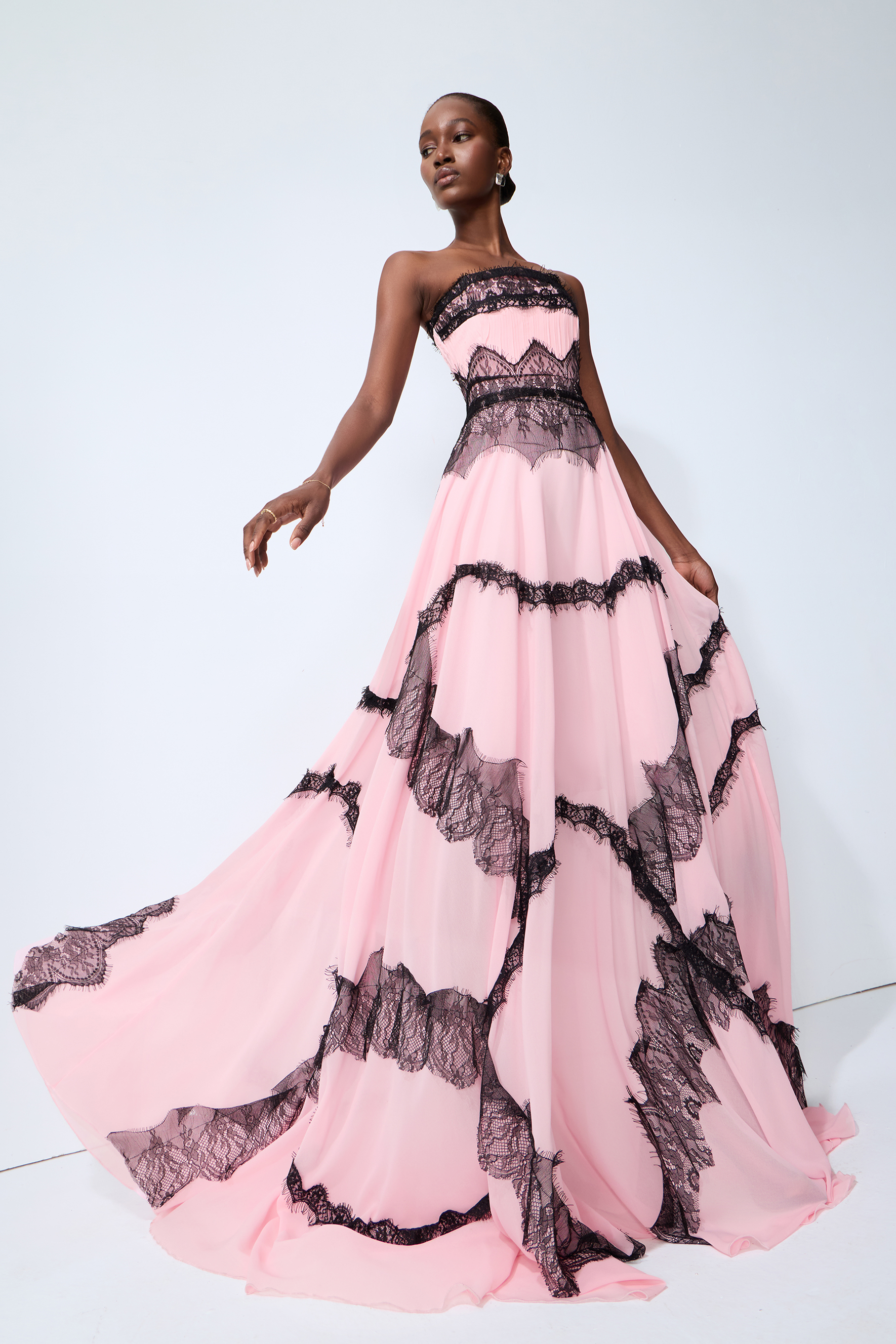Secret Grove Pink Strapless Lace Trim Maxi Dress