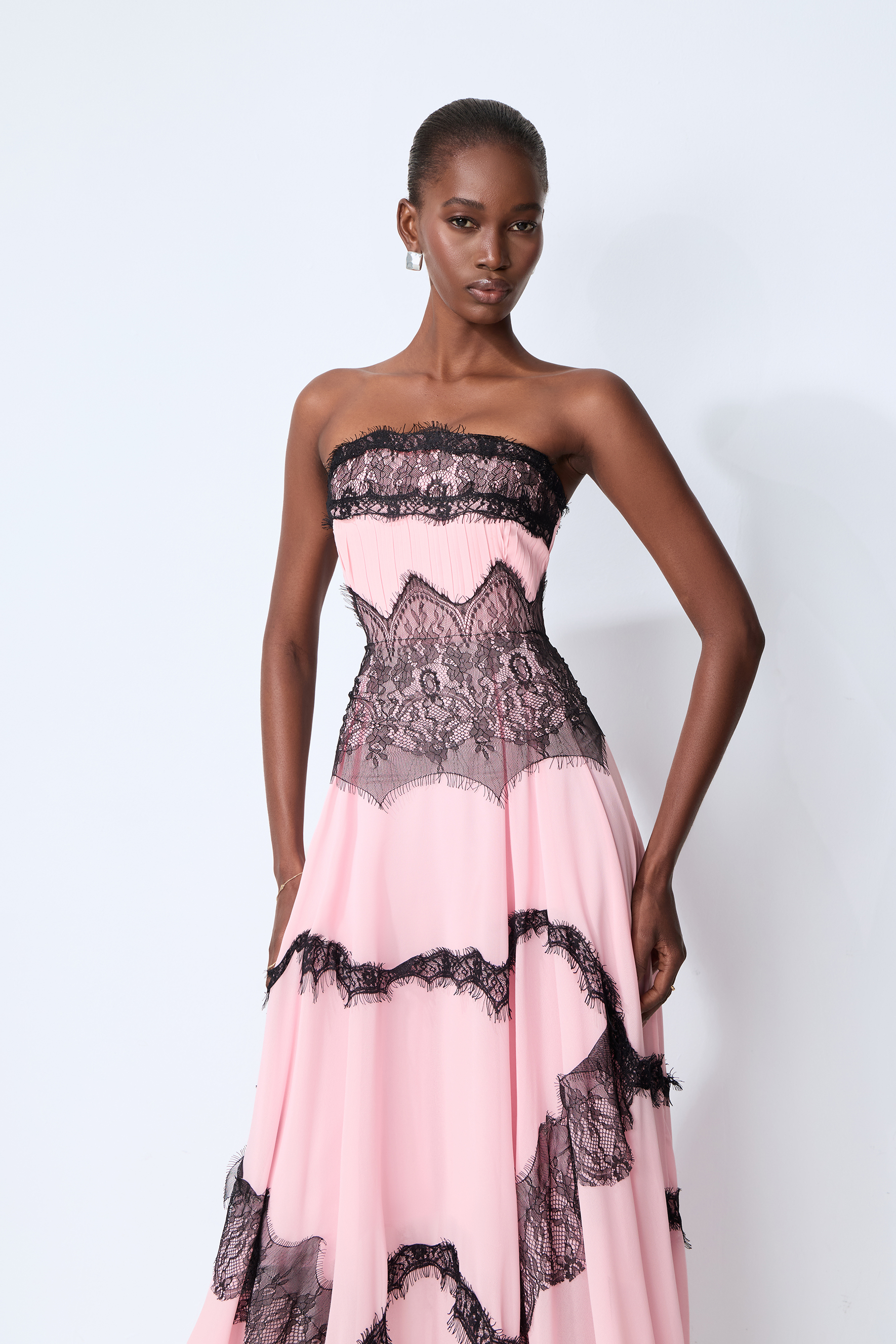 Secret Grove Pink Strapless Lace Trim Maxi Dress