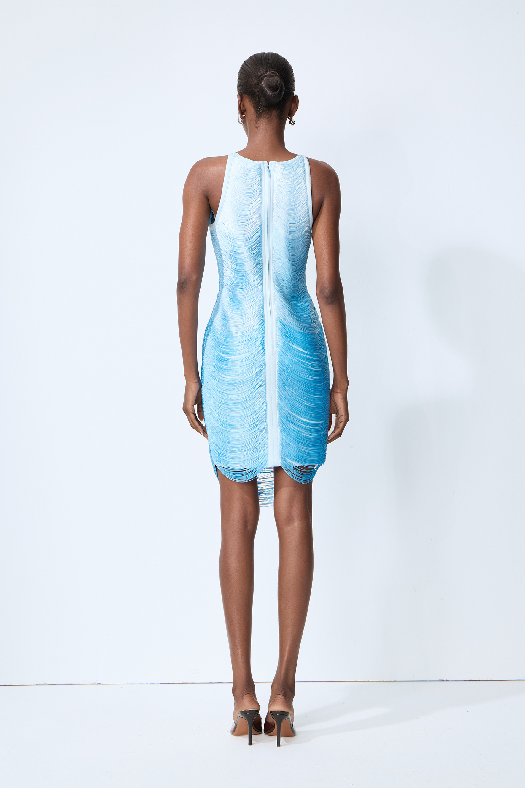 Floating Light Blue Sleeveless Fringe Mini Dress