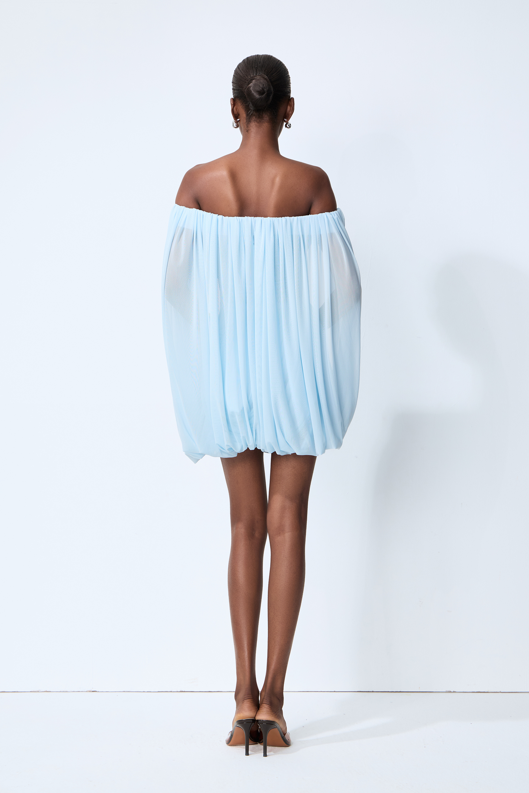 Sweet Moment Blue Off Shoulder Ruched Mini Dress With Shorts