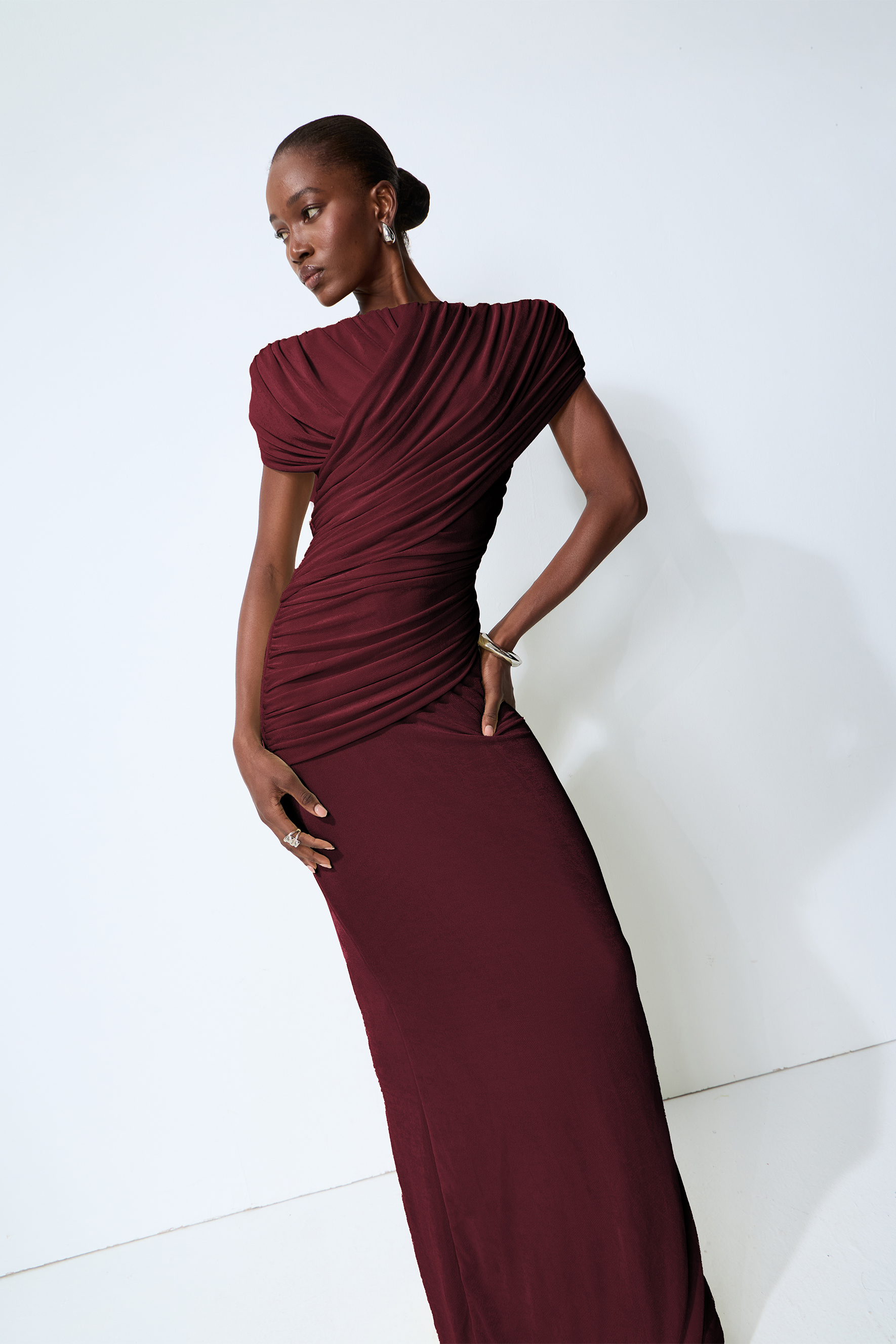 Magic Memory Burgundy Off Shoulder Lace Hem Knit Midi Dress