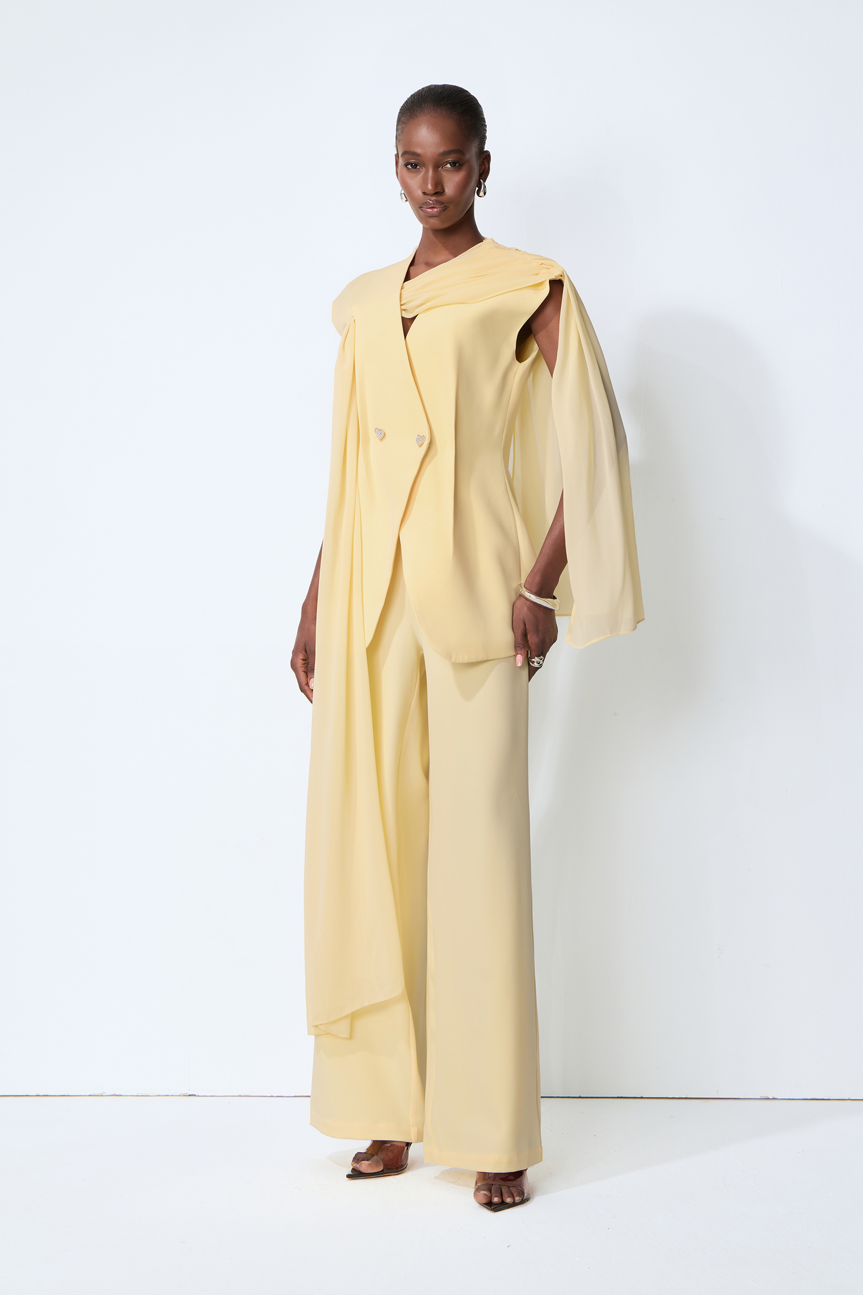 Iconic Glow Yellow Asymmetrical Draped Top & Wide Leg Pants Set