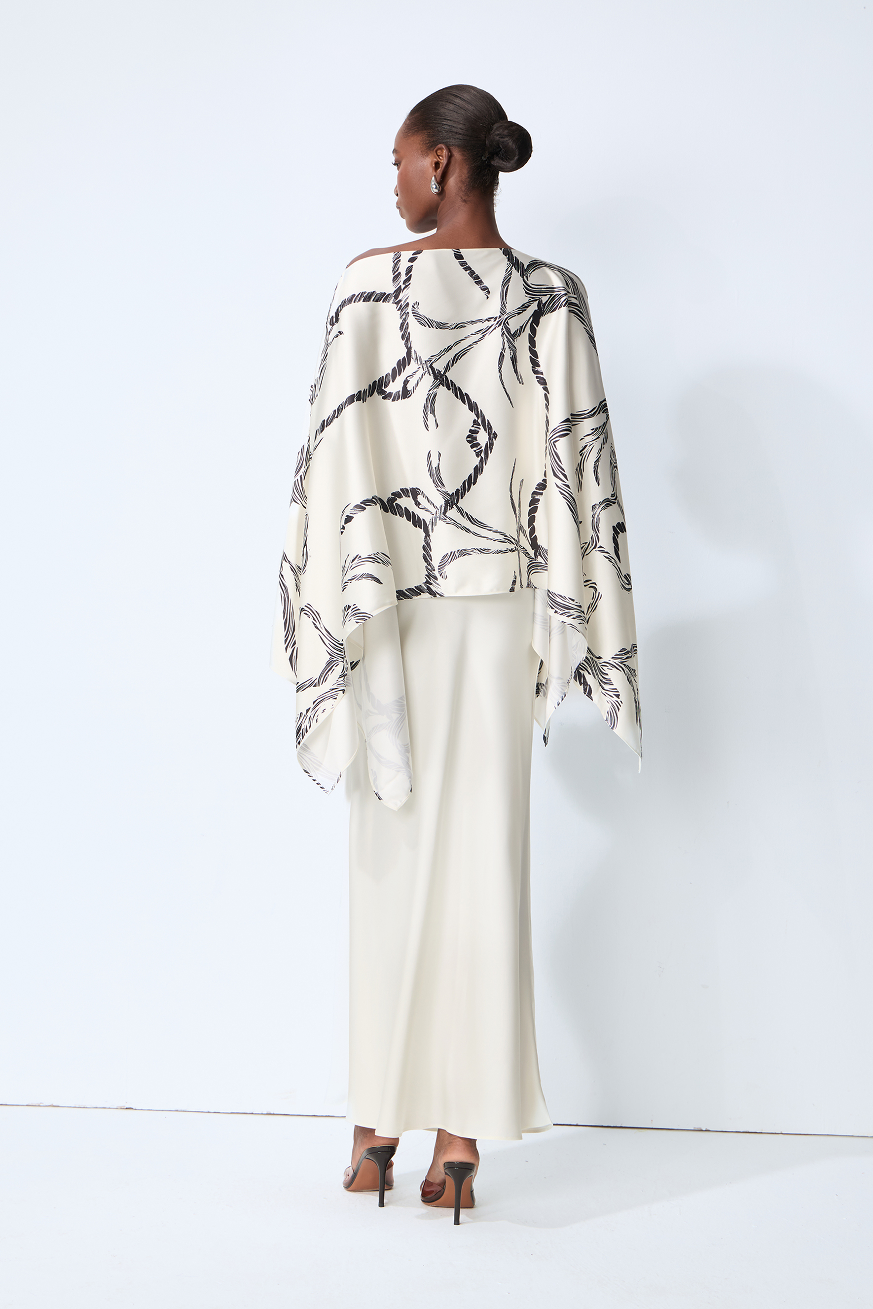 Made for Now White Abstract Print Cape Blouse & Skirt Set