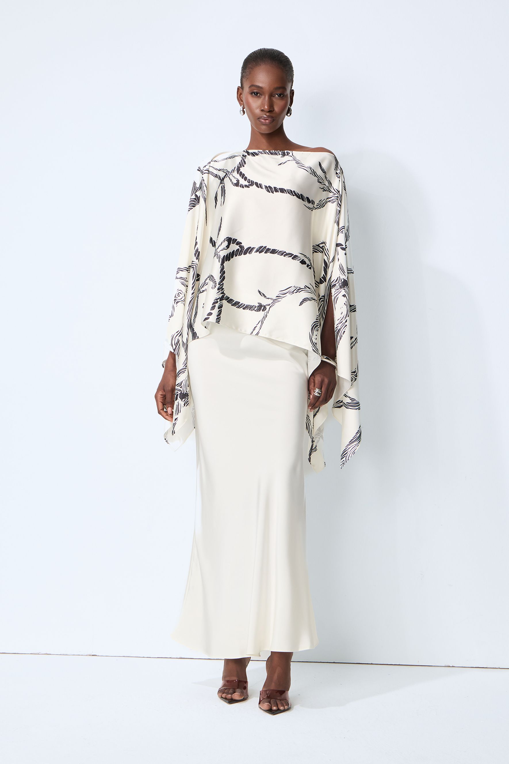 Made for Now White Abstract Print Cape Blouse & Skirt Set